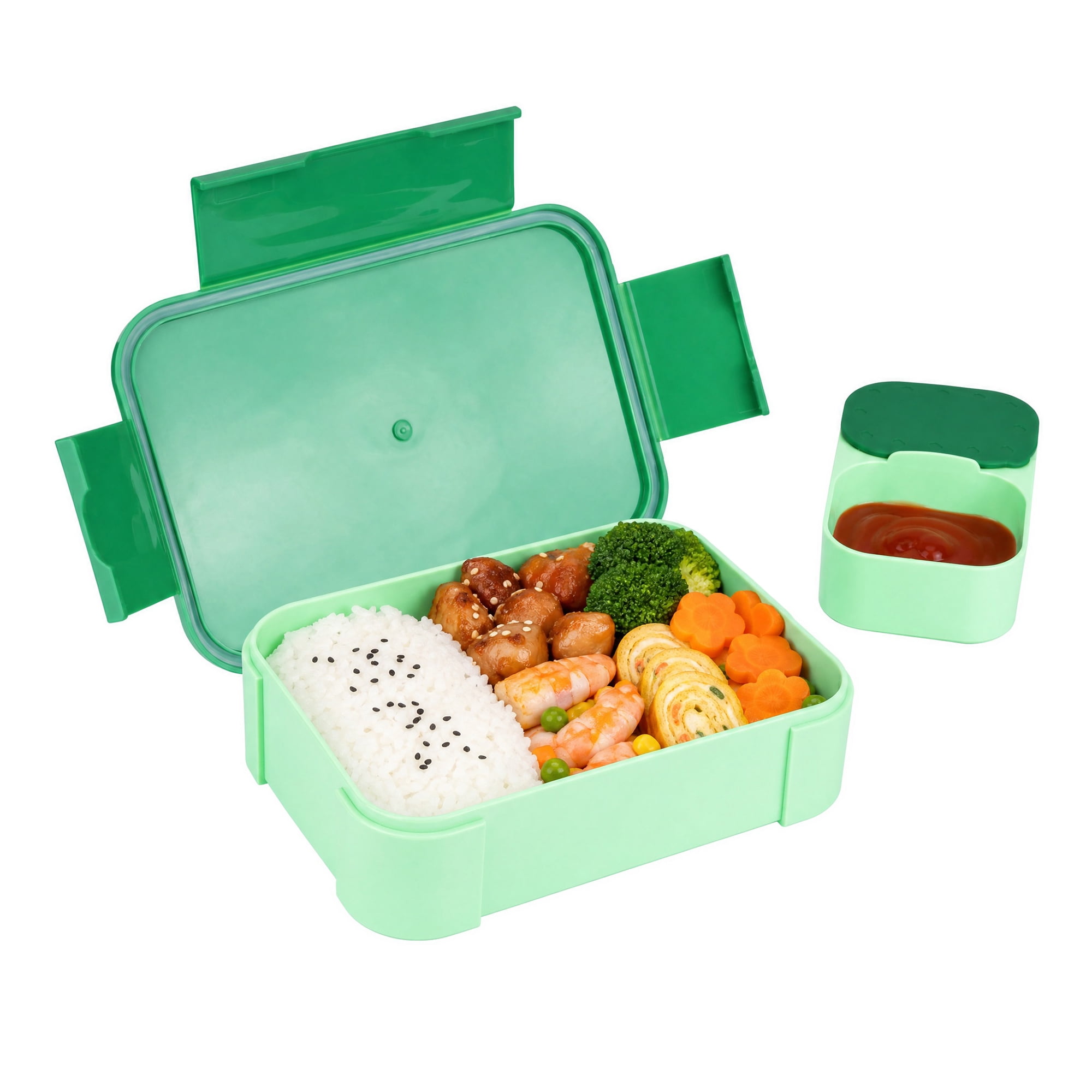 Unique Bargains 2-Compartment Leak-Proof Meal Lunch Bento Box Green