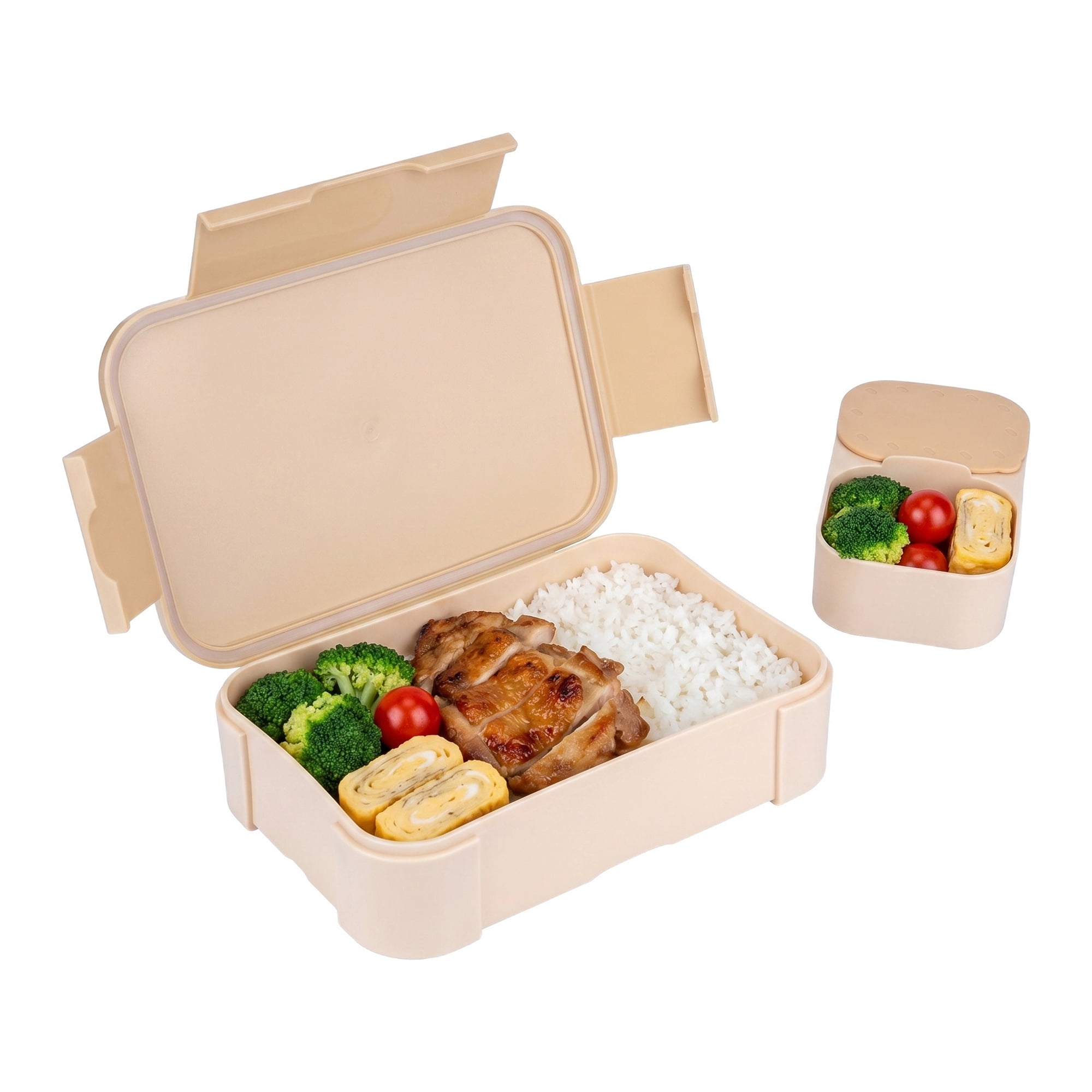 Unique Bargains 2-Compartment Leak-Proof Meal Lunch Bento Box Khaki