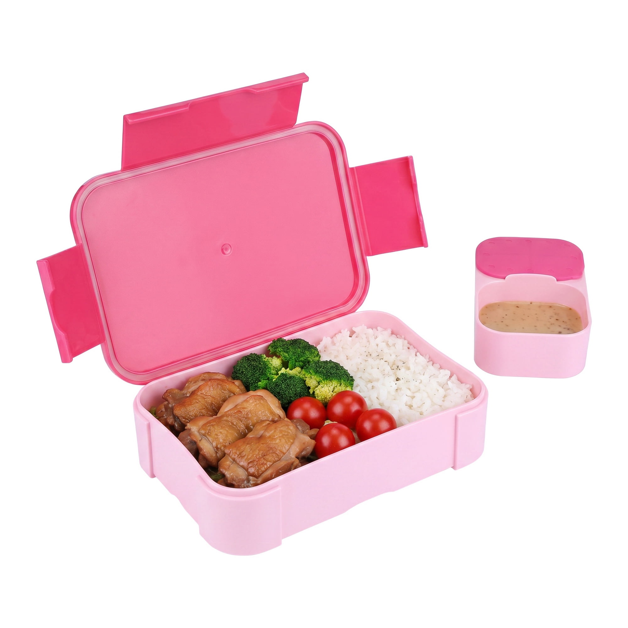Unique Bargains 2-Compartment Leak-Proof Meal Lunch Bento Box Rose Pink
