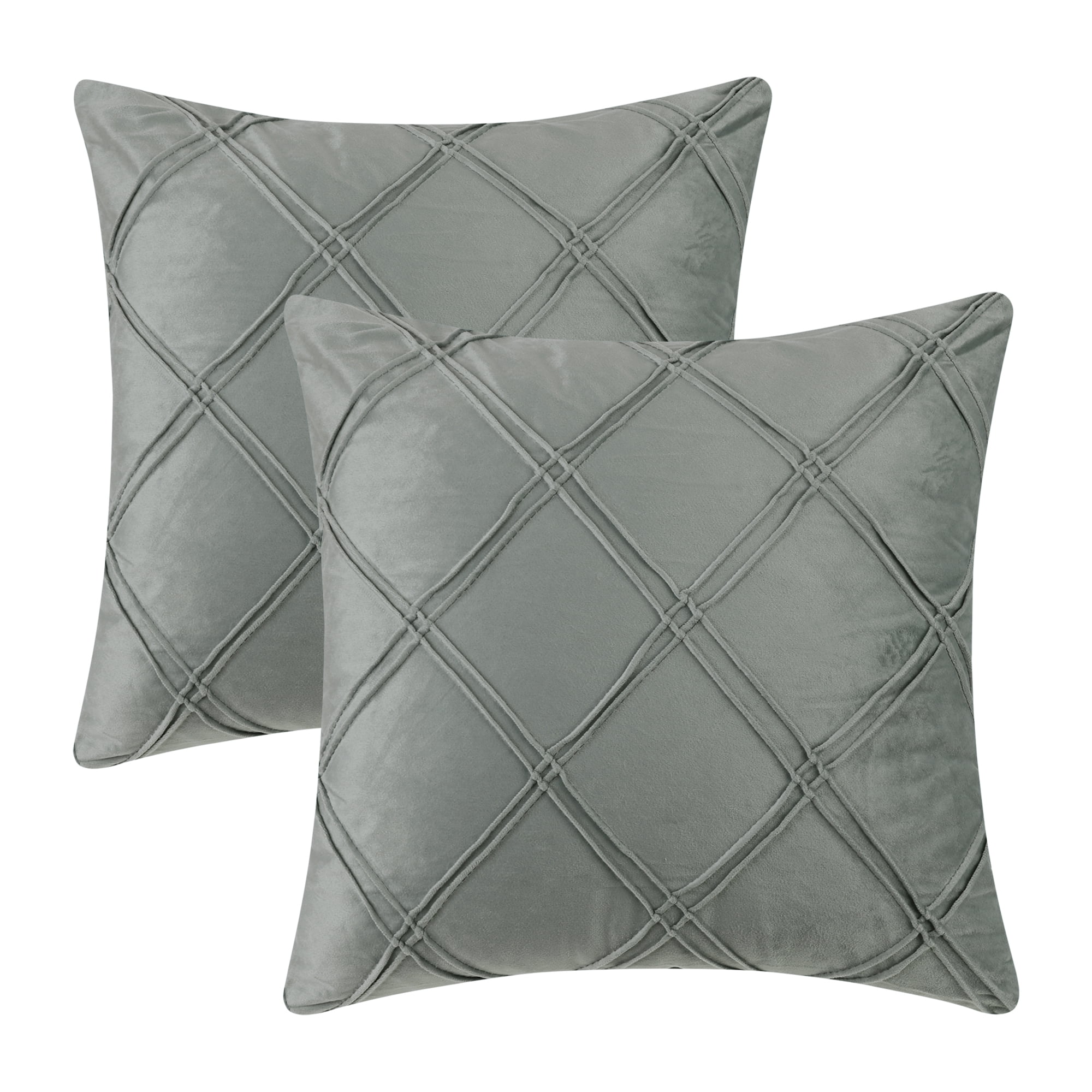 Unique Bargains 2 Diamond Pinch Pleated Solid Decorative Textured Throw Pillow Covers Grey 18" x 18"