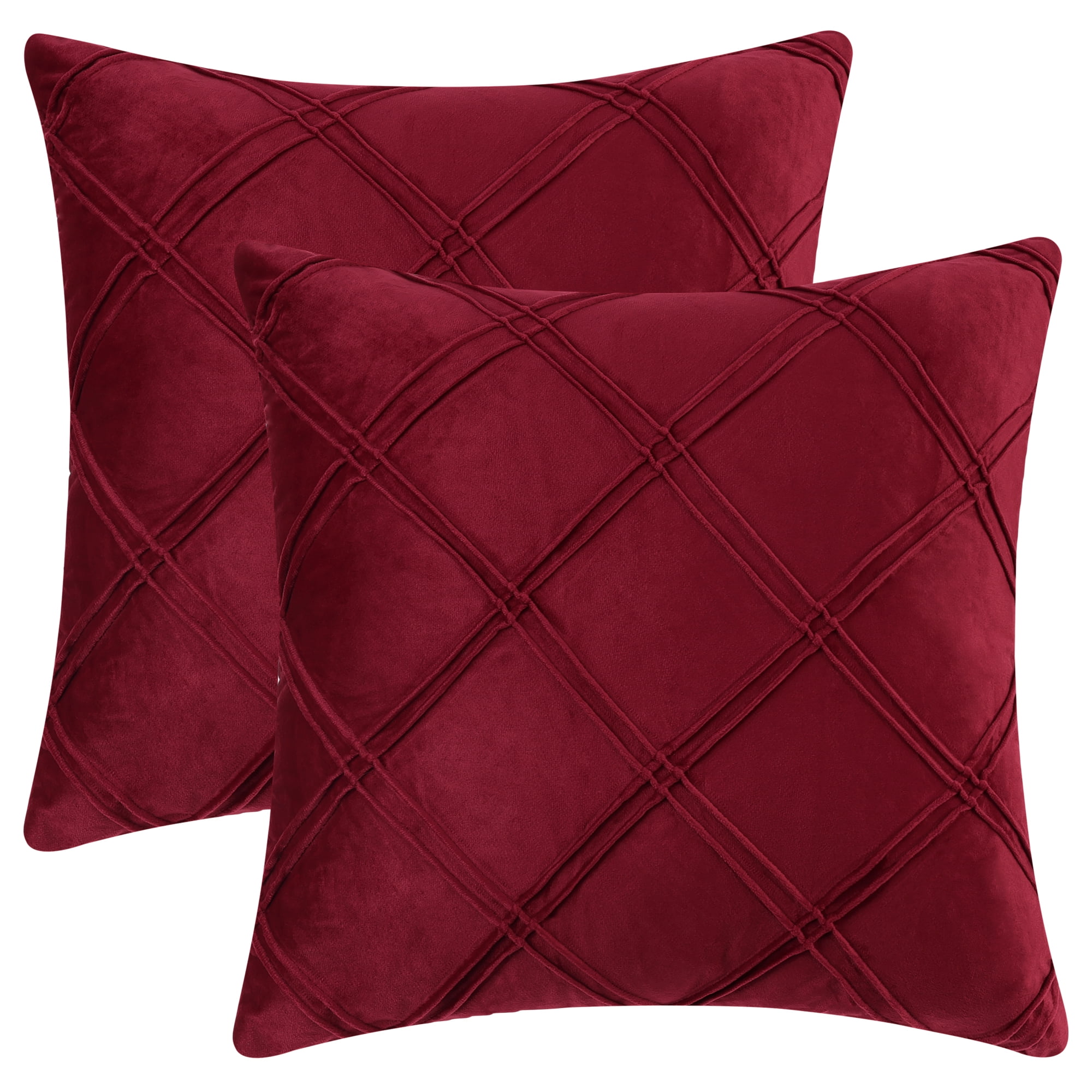 Unique Bargains 2 Diamond Pinch Pleated Solid Decorative Textured Throw Pillow Covers Red 18" x 18"