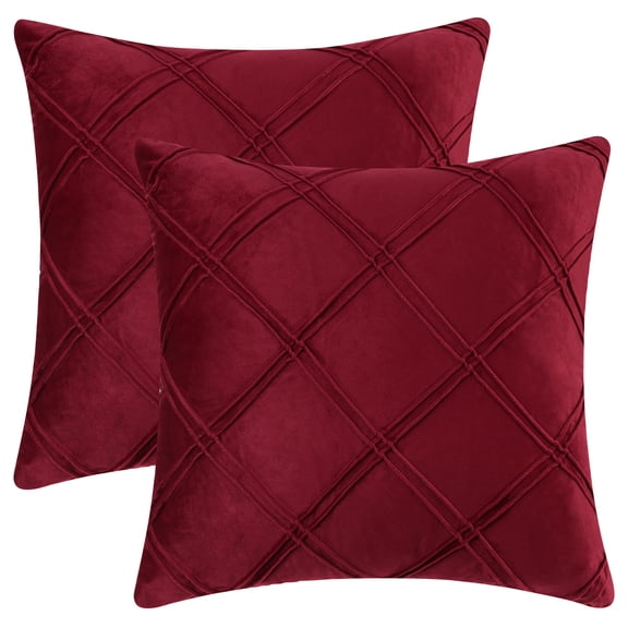 Unique Bargains 2 Diamond Pinch Pleated Solid Decorative Textured Throw Pillow Covers Red 18" x 18"