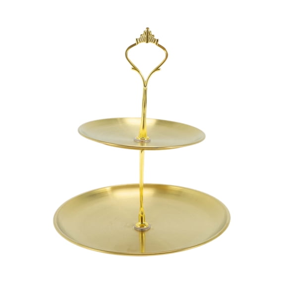 Unique Bargains 2 Layer Cupcake Stand Holder with Tiered Serving Tray Gold Tone