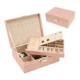 thumbnail image 1 of Unique Bargains 2 Layer Jewelry Box PU Leather Jewelry Organizer Case Storage with Drawer Pink, 1 of 8