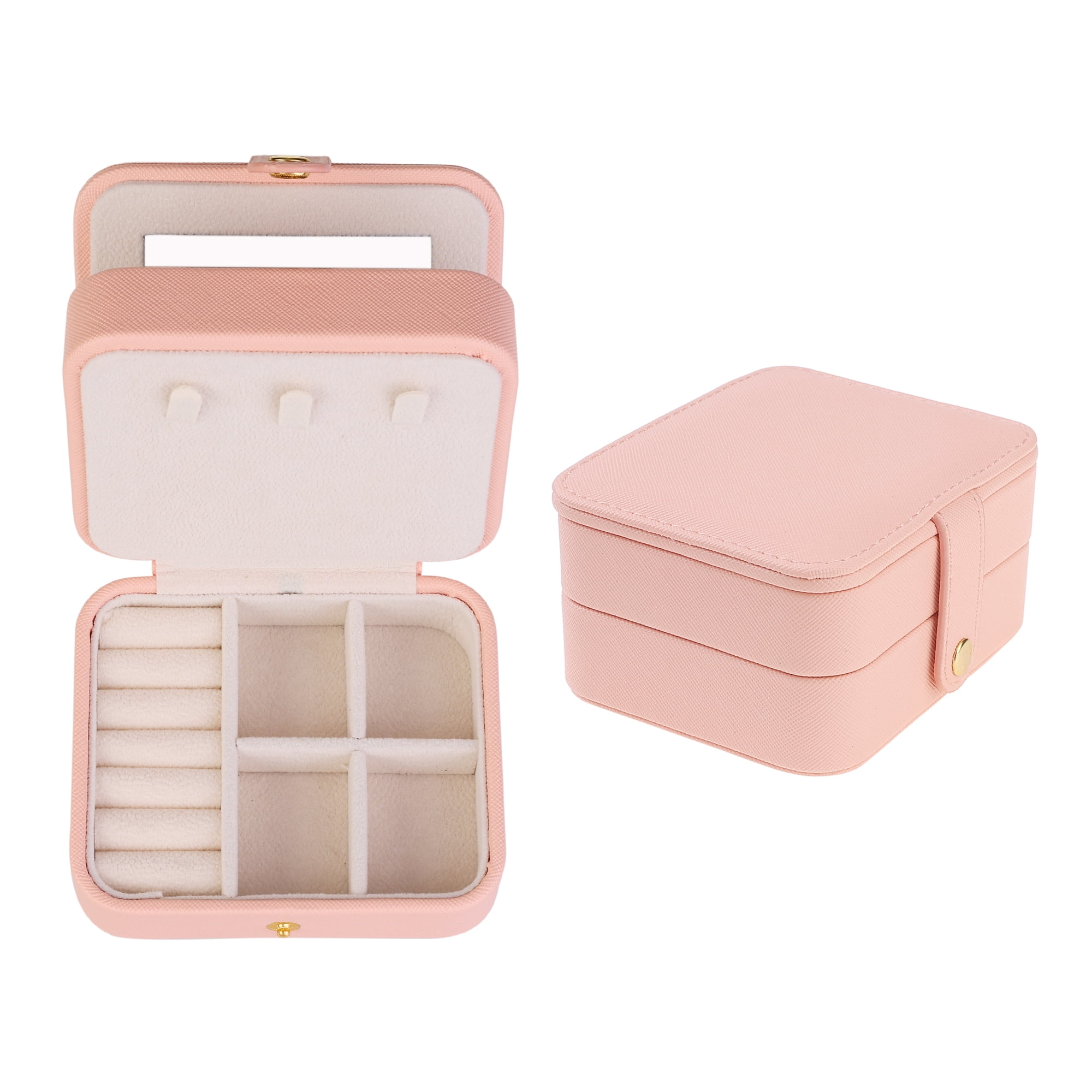 Unique Bargains 2 Layer Jewelry Box with Mirror PU Leather Jewelry Organizer Case Pink