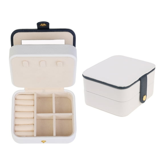 Unique Bargains 2 Layer Jewelry Box with Mirror PU Leather Jewelry Organizer Case White