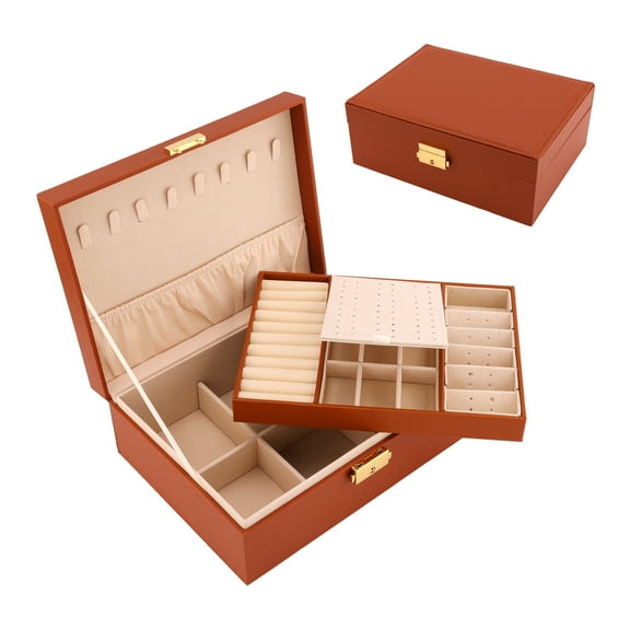 Unique Bargains 2 Layer Jewelry Box with Mirror for Women Girls Birthday Gifts Brown