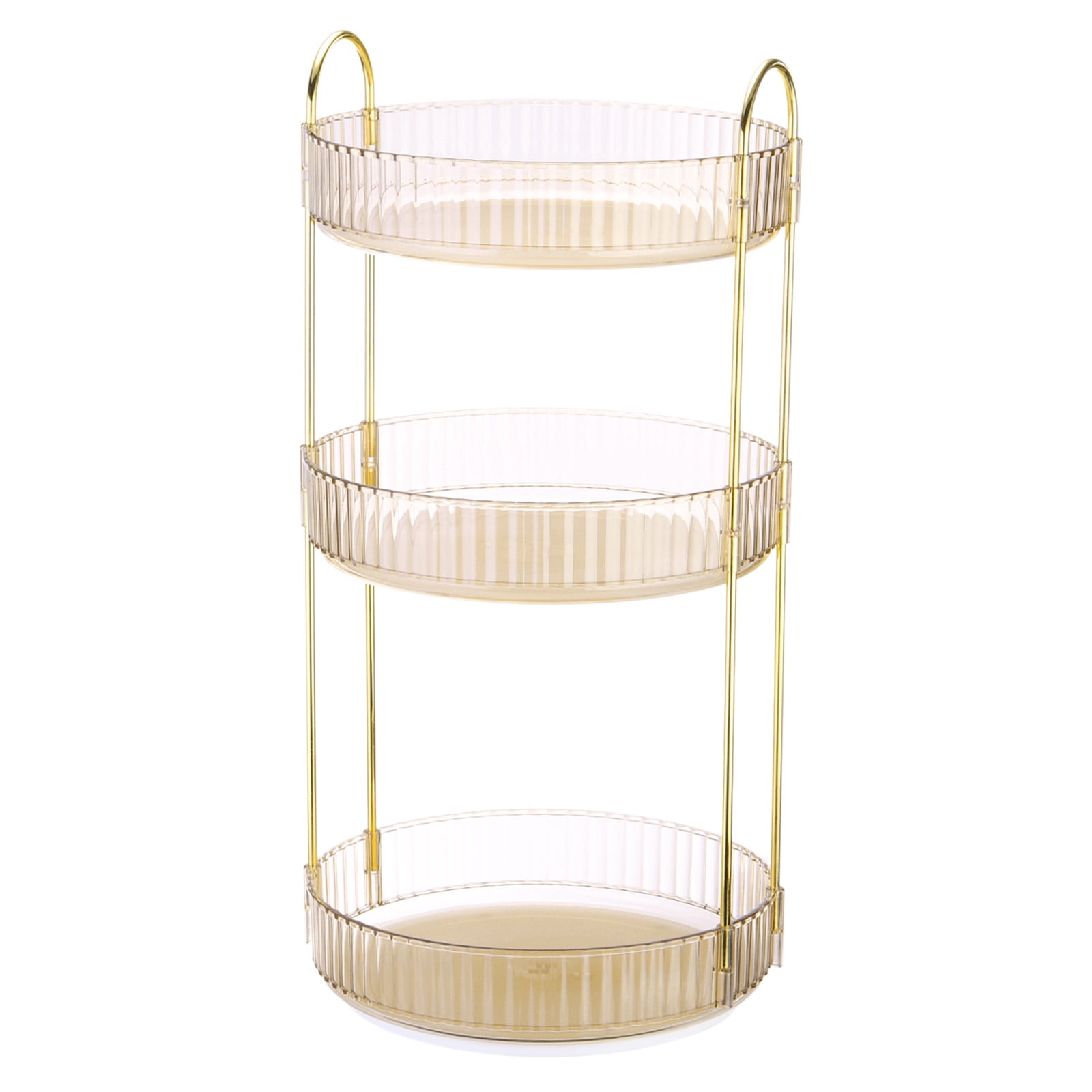 Unique Bargains 2 Layer Rotating Makeup Round Skincare Countertop Perfume Organizer Gold