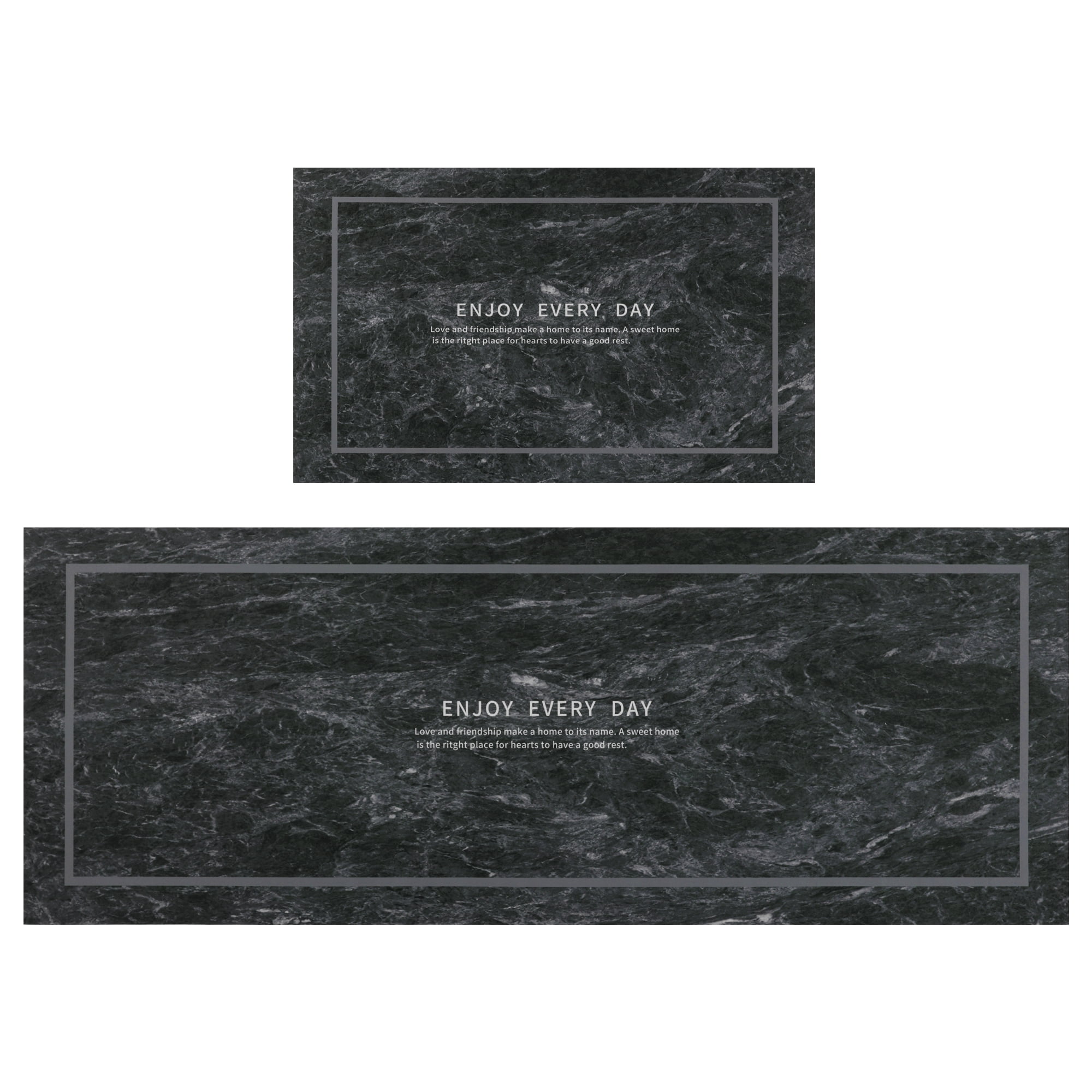 Unique Bargains 2 PCS Kitchen Mat, Abstract Printed Waterproof Kitchen Mats and Rugs Black 16" x 24" + 16" x 47"