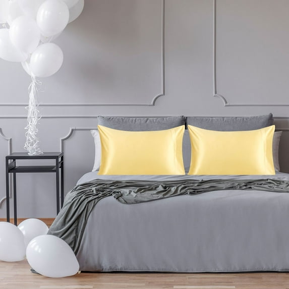 Unique Bargains 2-Pack 19 Momme 100% Natural Silk Pillowcases Champagne Color King