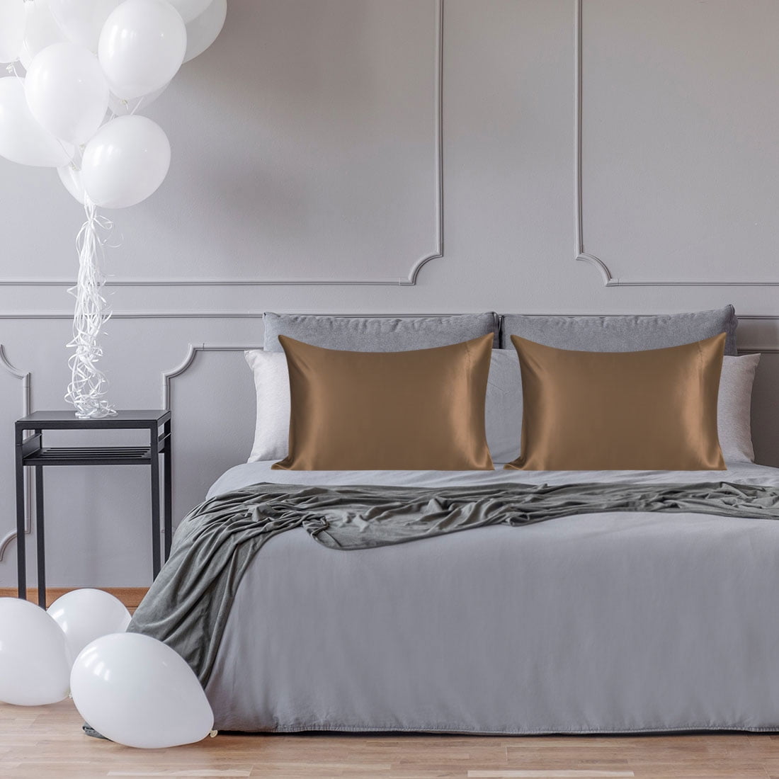 Unique Bargains 2-Pack 19 Momme 100% Silk Pillowcases Coffee Color King