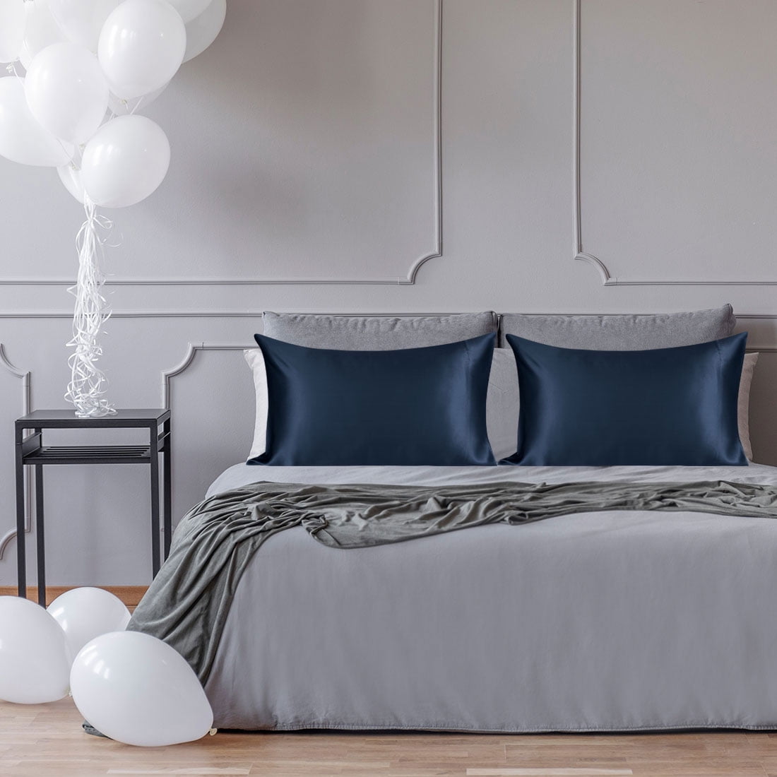 Unique Bargains 2-Pack 19 Momme 100% Silk Pillowcases Navy Blue Standard