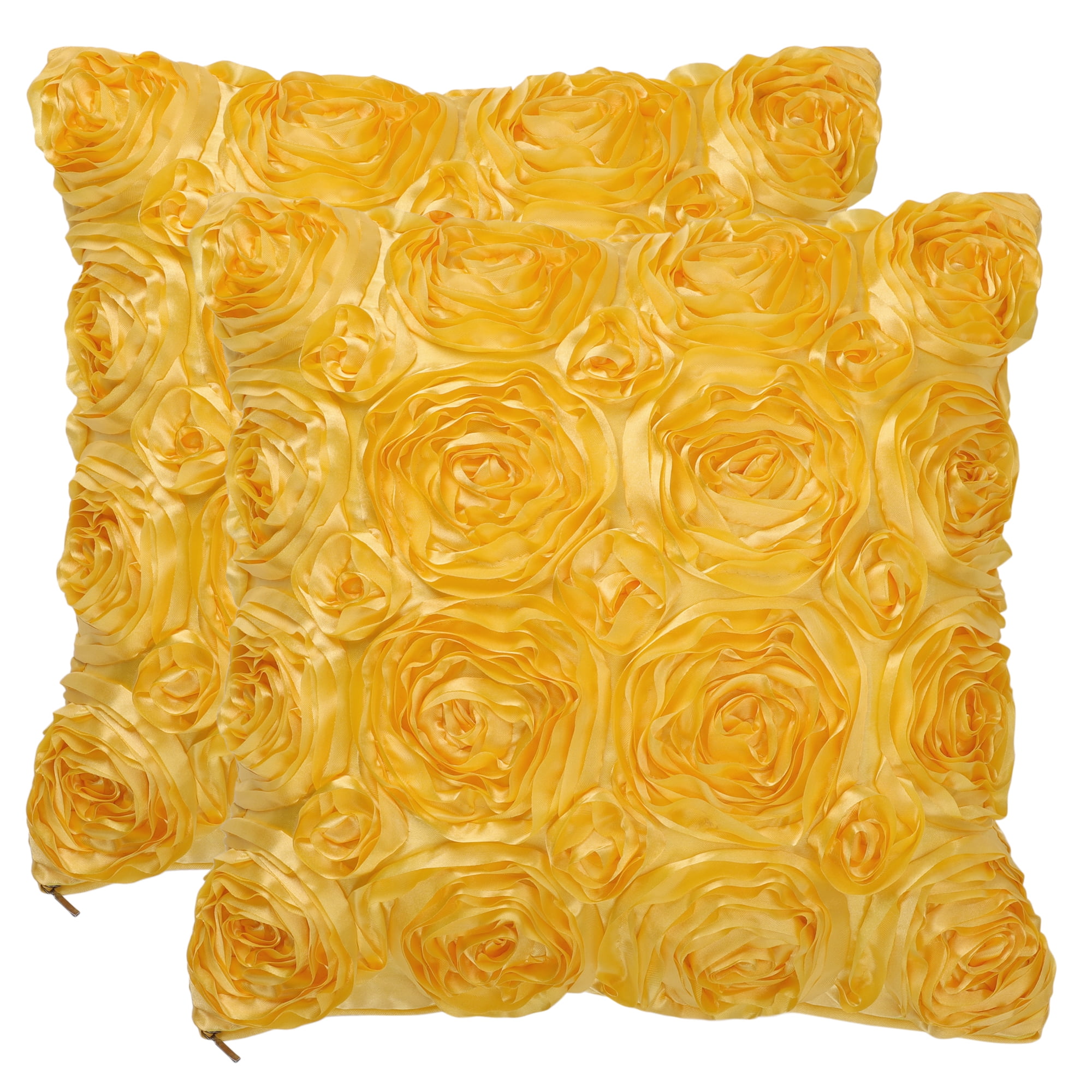Unique Bargains 2-Pack 3D Flower Decorative Throw Pillow Covers 16" x 16" Gold