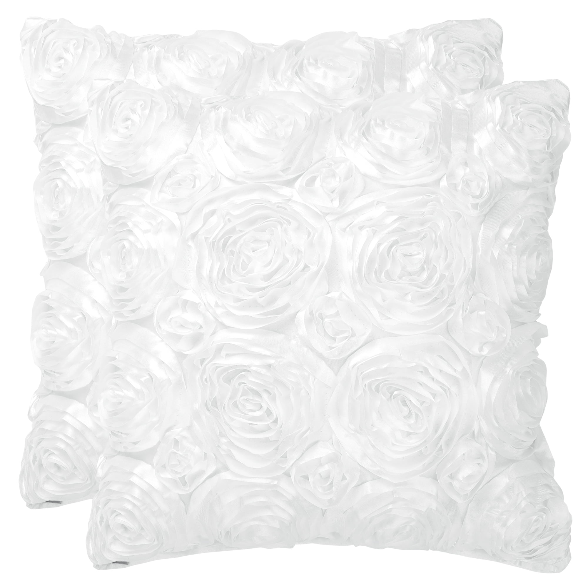 Unique Bargains 2-Pack 3D Flower Decorative Throw Pillow Covers 16" x 16" White