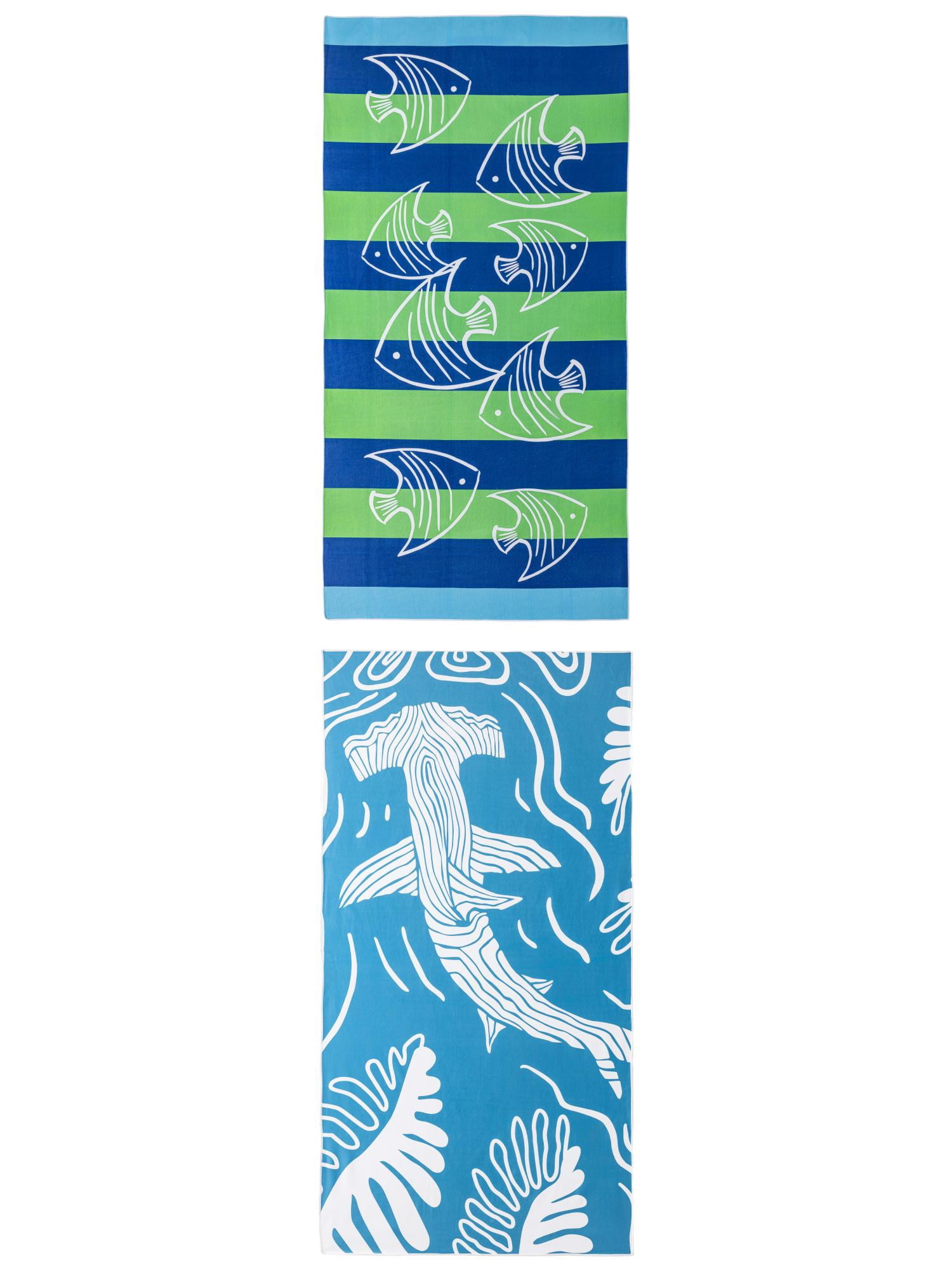 Unique Bargains 2 Pack Absorbent Beach Towel Blue Green/Light Green 71" x 35"/63" x 31"