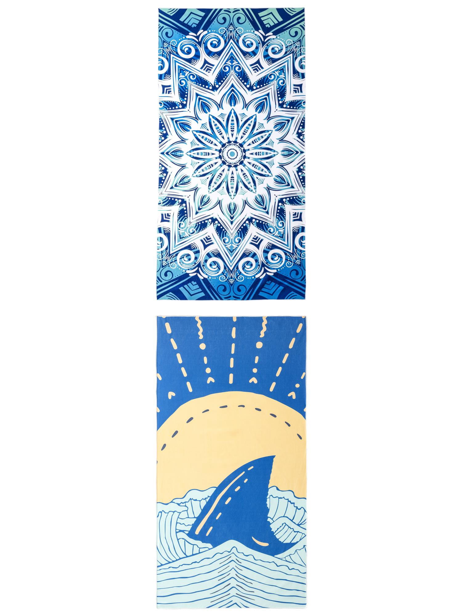 Unique Bargains 2 Pack Absorbent Beach Towel Blue Green/Navy Blue 71" x 35"/63" x 31"