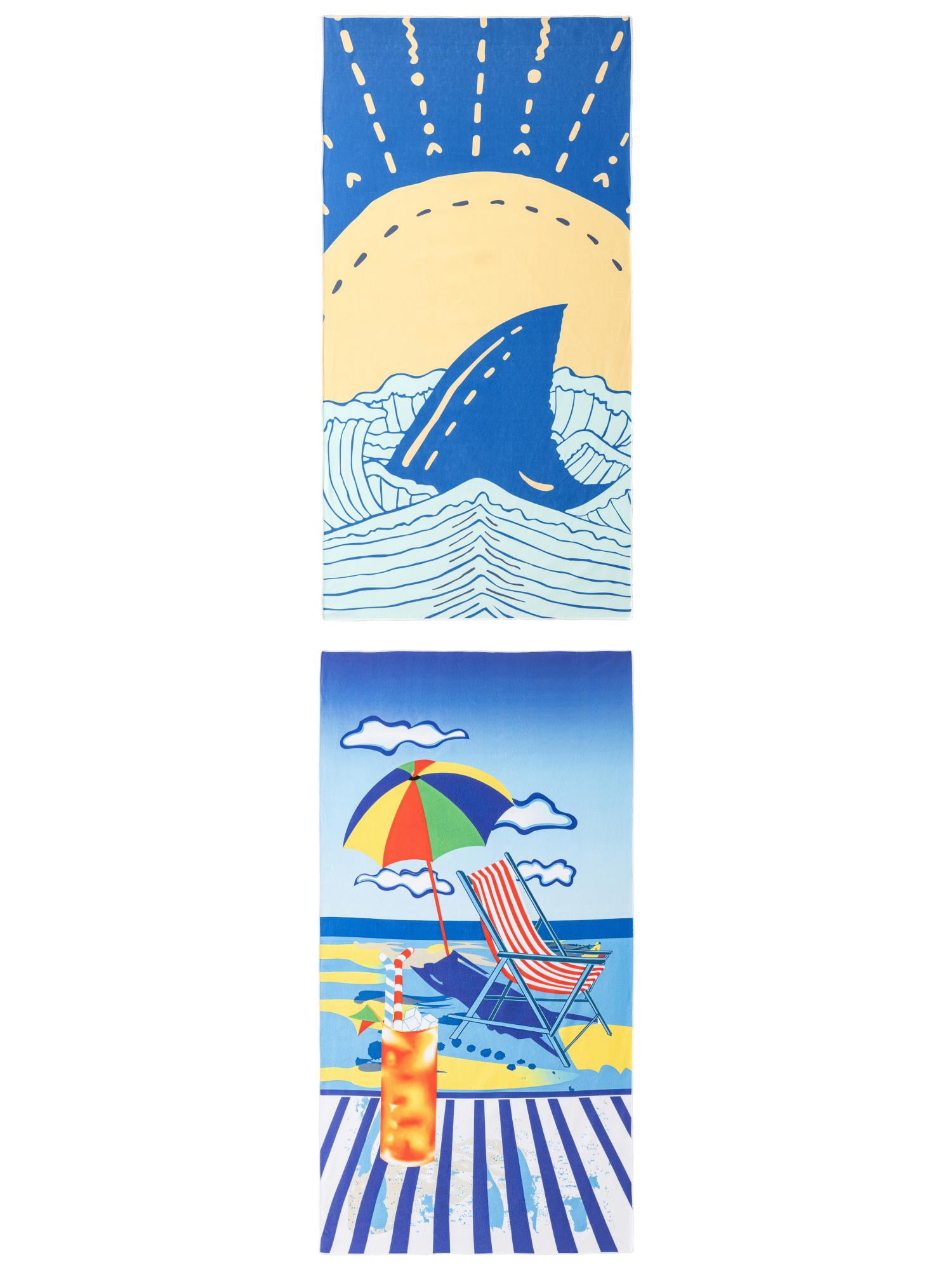 Unique Bargains 2 Pack Absorbent Beach Towel Multi-Color/Navy Blue 71" x 35"/63" x 31"