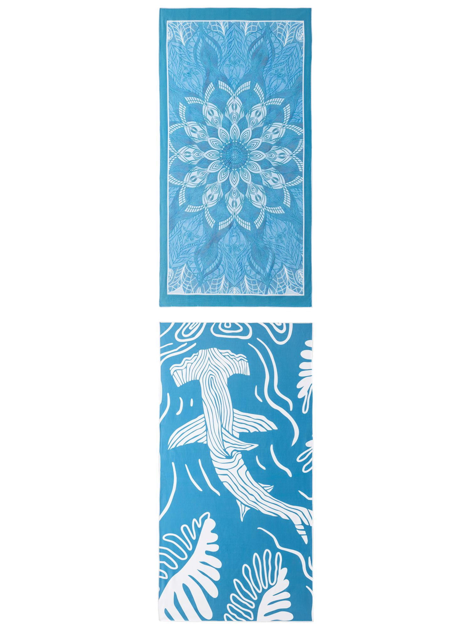 Unique Bargains 2 Pack Absorbent Beach Towel Turquoise/Light Green 71" x 35"/63" x 31"