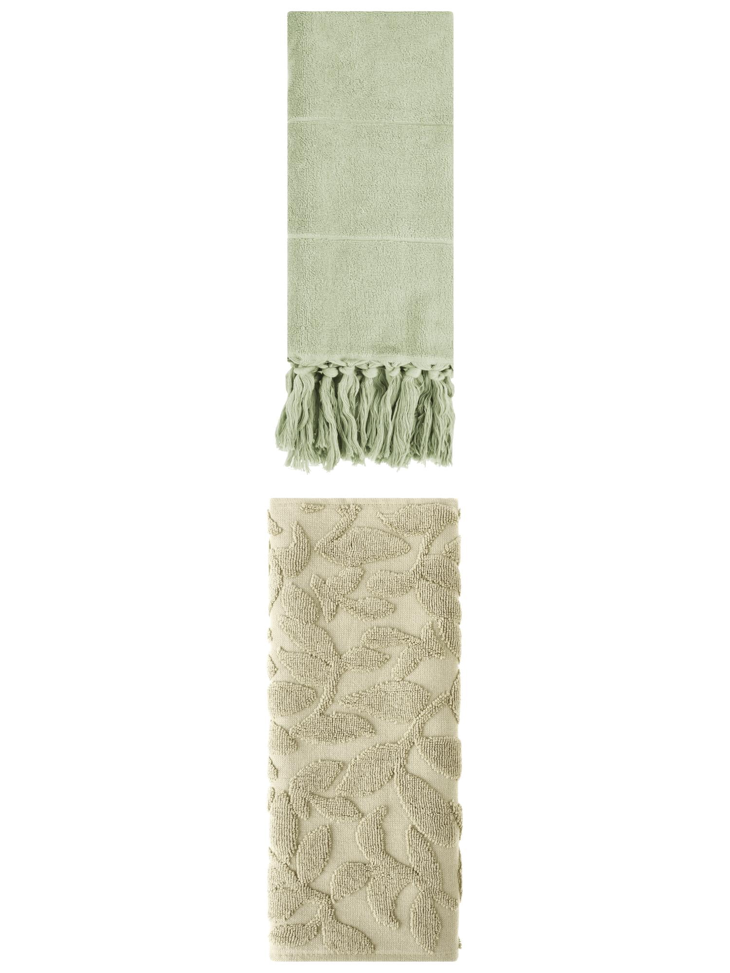 Unique Bargains 2 Pack Absorbent Cotton Hand Towels with Tassels 14"x30" Green