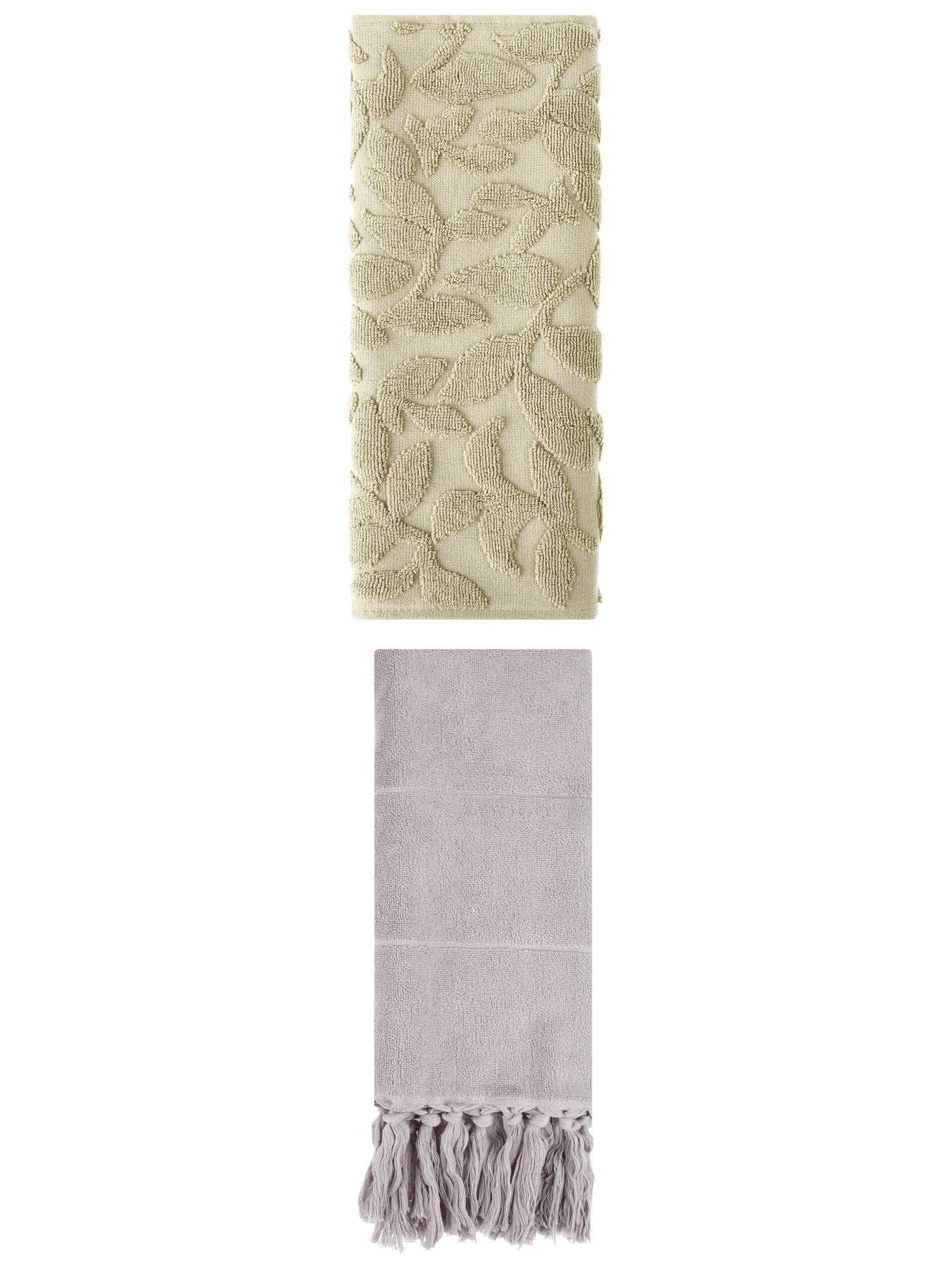Unique Bargains 2 Pack Absorbent Cotton Hand Towels with Tassels 14"x30" Grey/Green