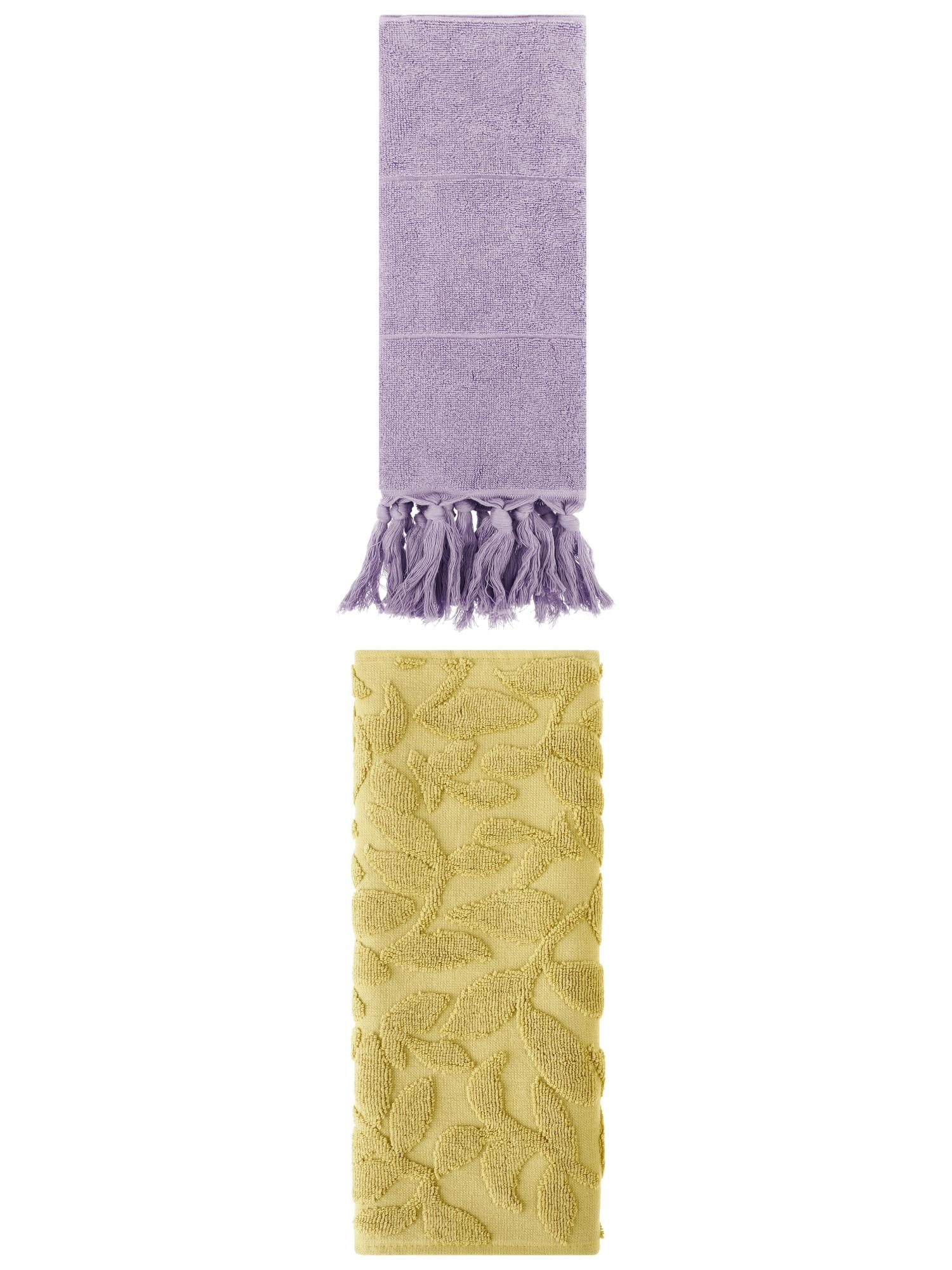 Unique Bargains 2 Pack Absorbent Cotton Hand Towels with Tassels 14"x30" Purple/Yellow