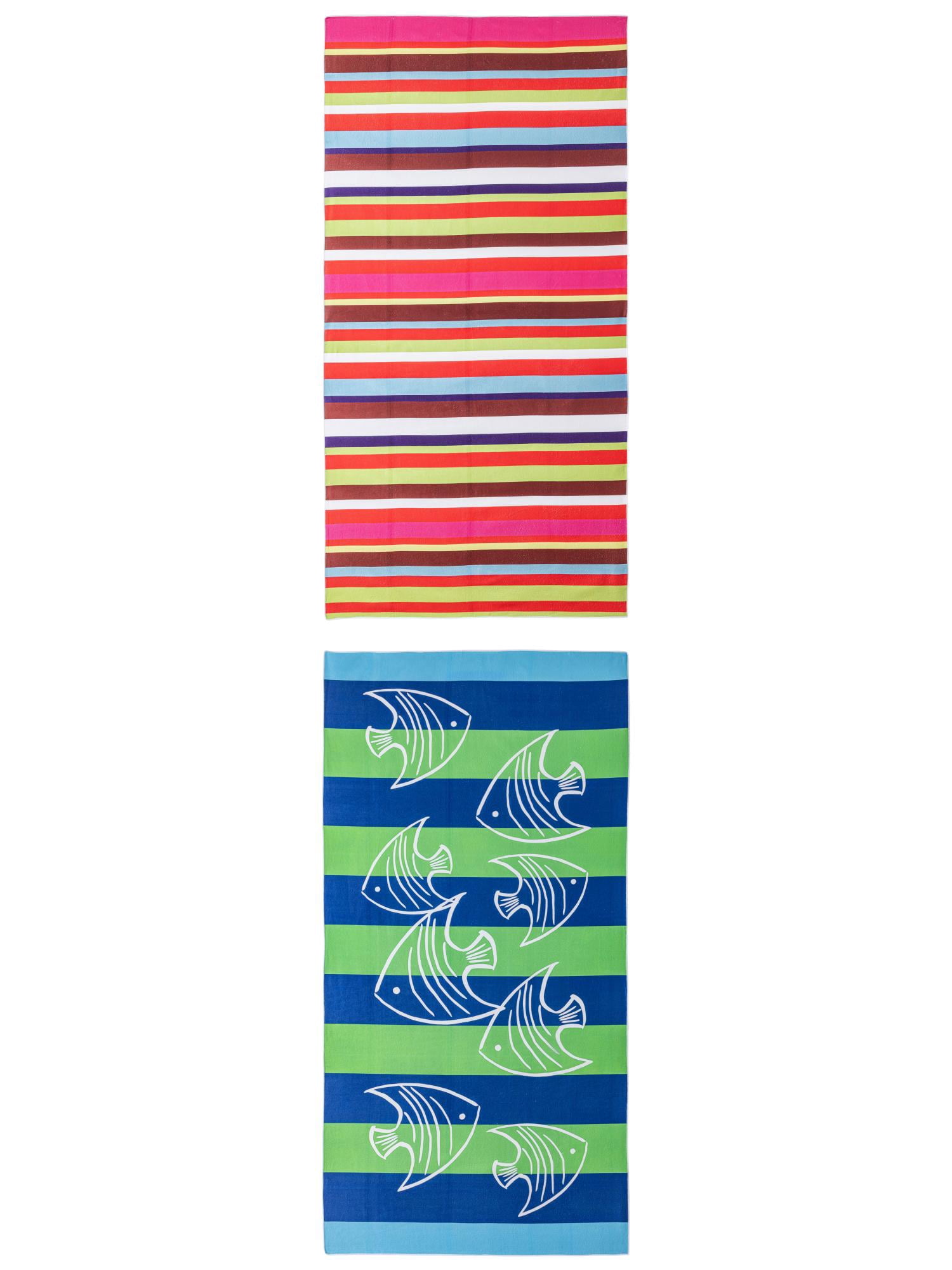Unique Bargains 2 Pack Absorbent Lightweight Beach Towel Blue Green/MultiColor 71" x 35"