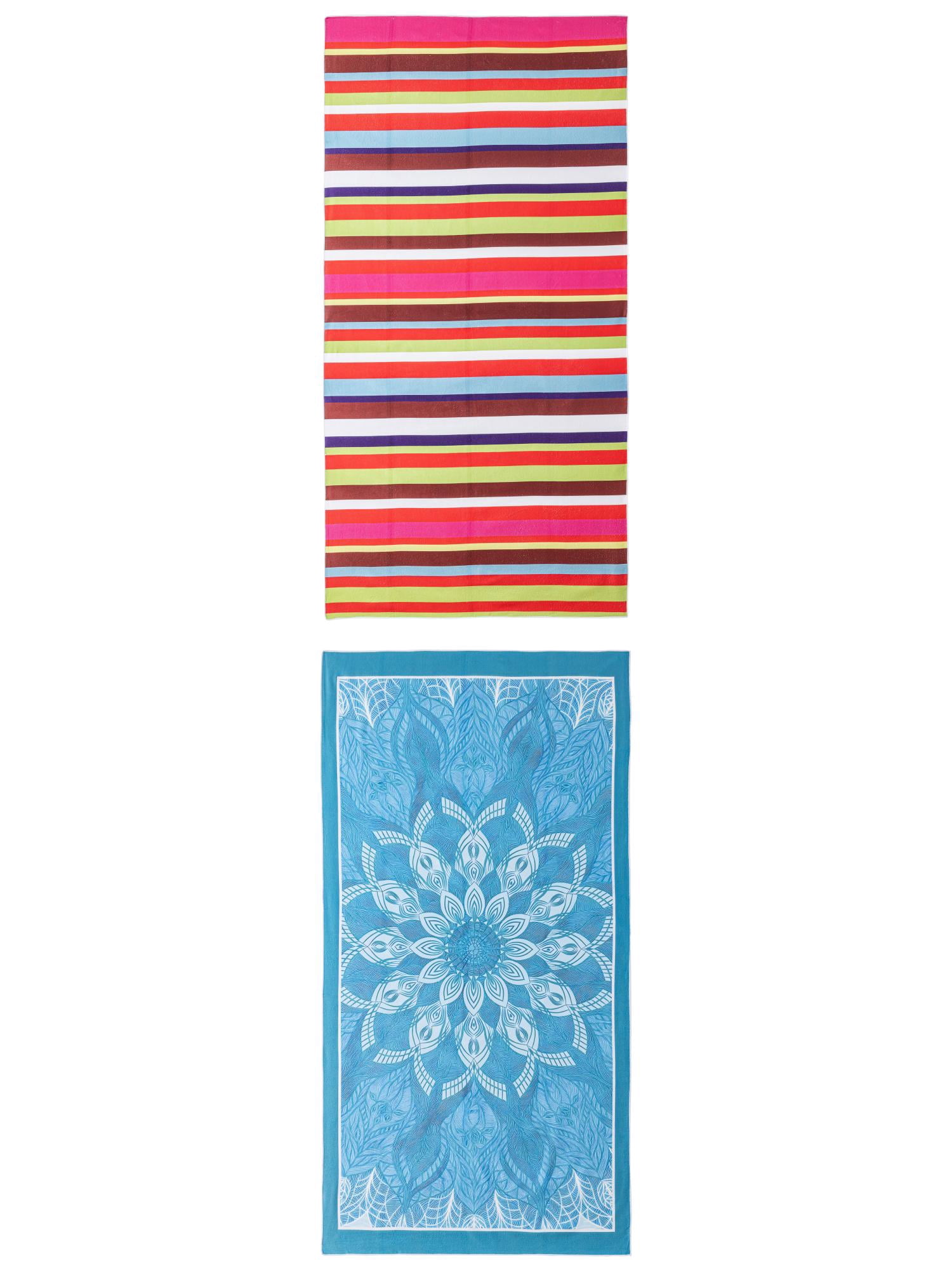 Unique Bargains 2 Pack Absorbent Lightweight Beach Towel Turquoise/MultiColor 71" x 35"