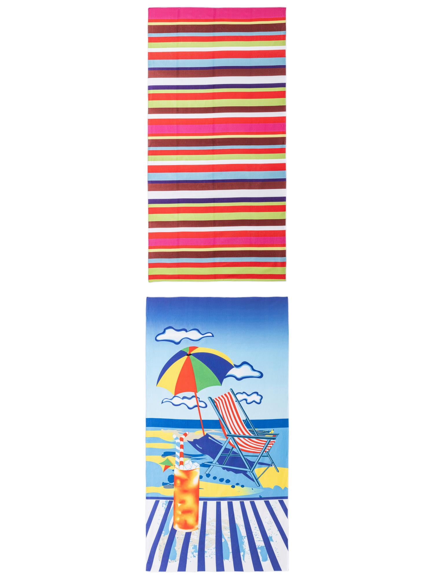Unique Bargains 2 Pack Absorbent Lightweight Oversized Beach Towel MultiColor 71" x 35"