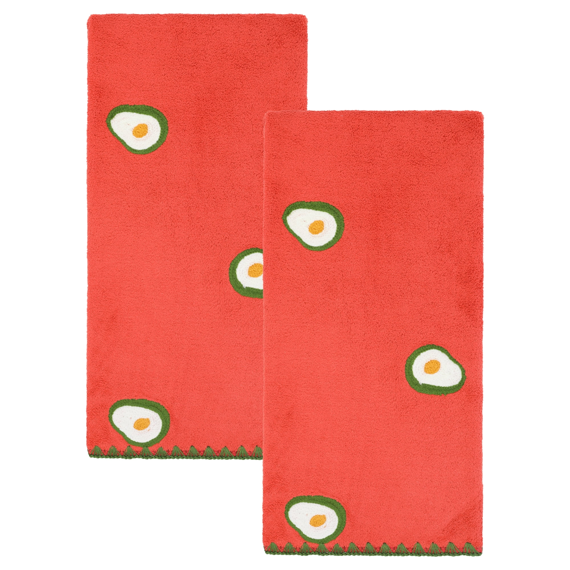 Unique Bargains 2 Pack Absorbent Quick Dry Hand Towels Fruit Embroidered Red 29" x 13"