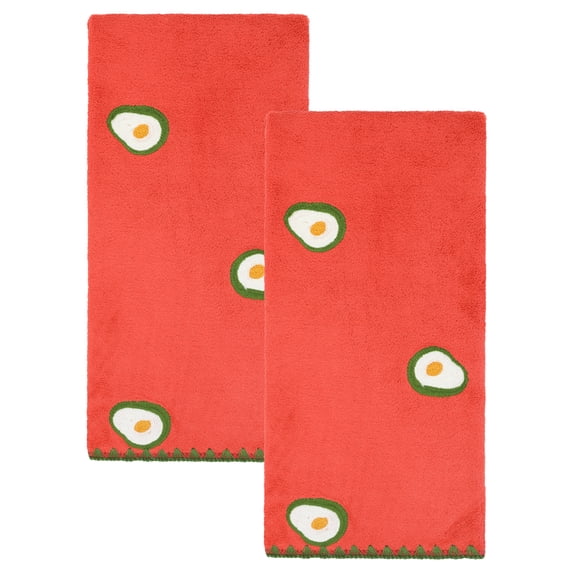 Unique Bargains 2 Pack Absorbent Quick Dry Hand Towels Fruit Embroidered Red 29" x 13"
