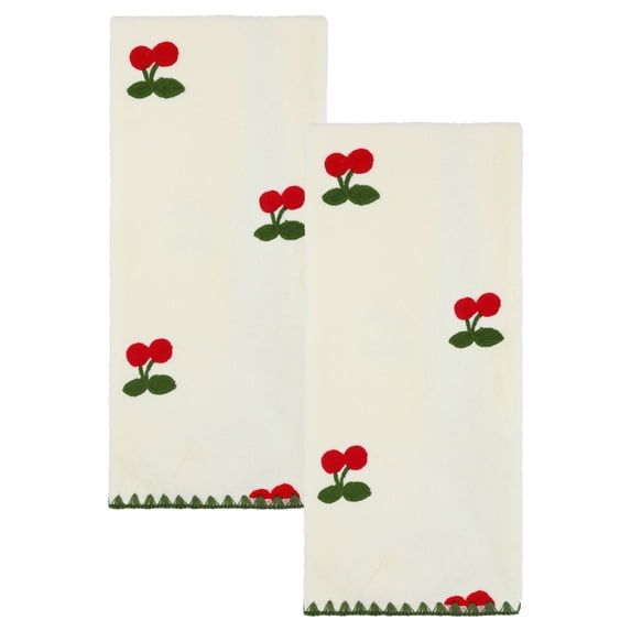Unique Bargains 2 Pack Absorbent Quick Dry Hand Towels Fruit Embroidered White 29" x 13"