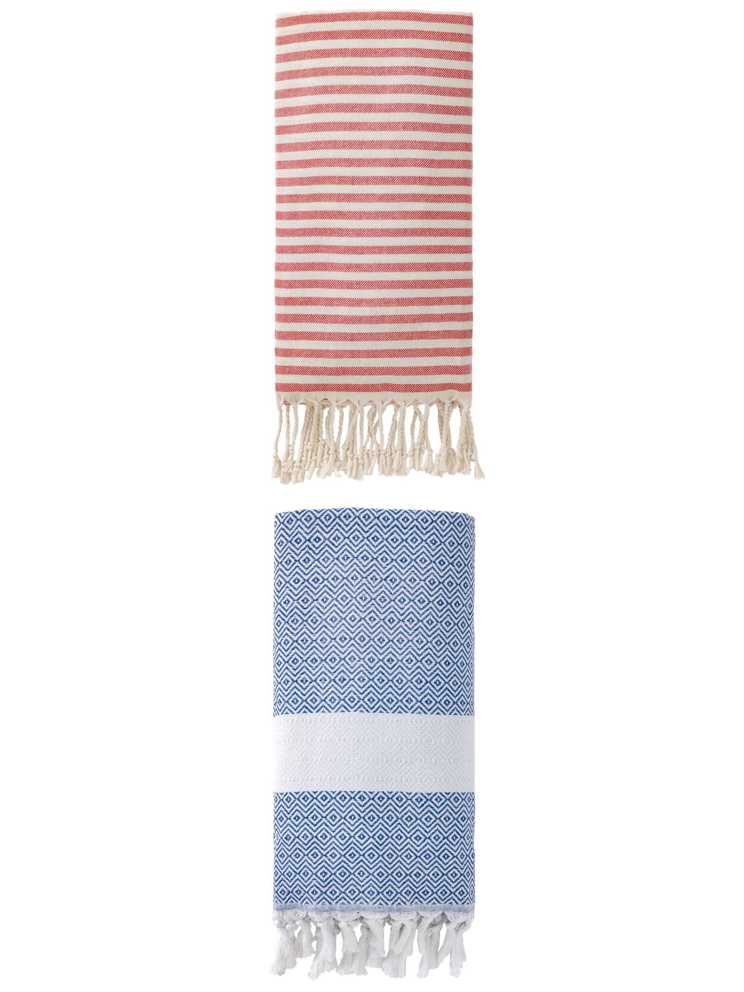 Unique Bargains 2 Pack Anti-Sand Rapid-Dry Turkish Towel Red/Blue 71"x40"