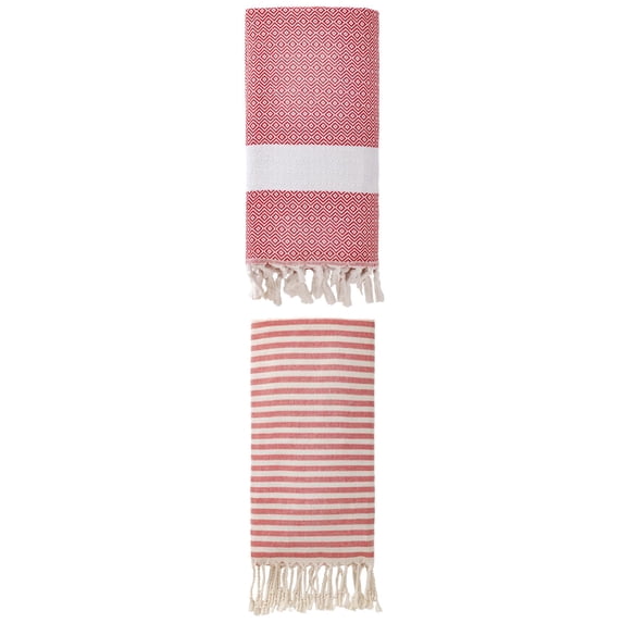 Unique Bargains 2 Pack Anti-Sand Rapid-Dry Turkish Towel Red/Crimson 71"x40"