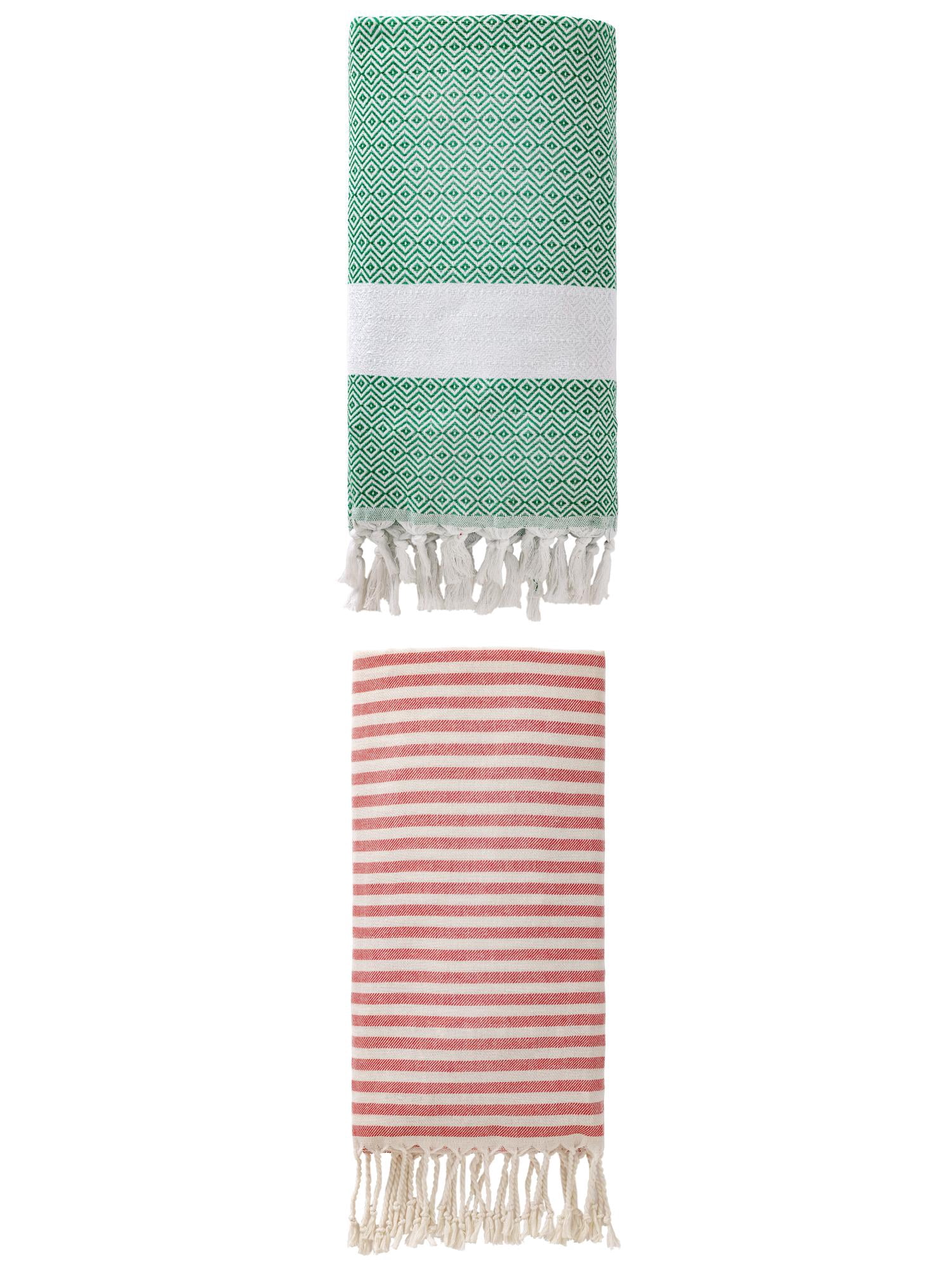 Unique Bargains 2 Pack Anti-Sand Rapid-Dry Turkish Towel Red/Dark Green 71"x40"