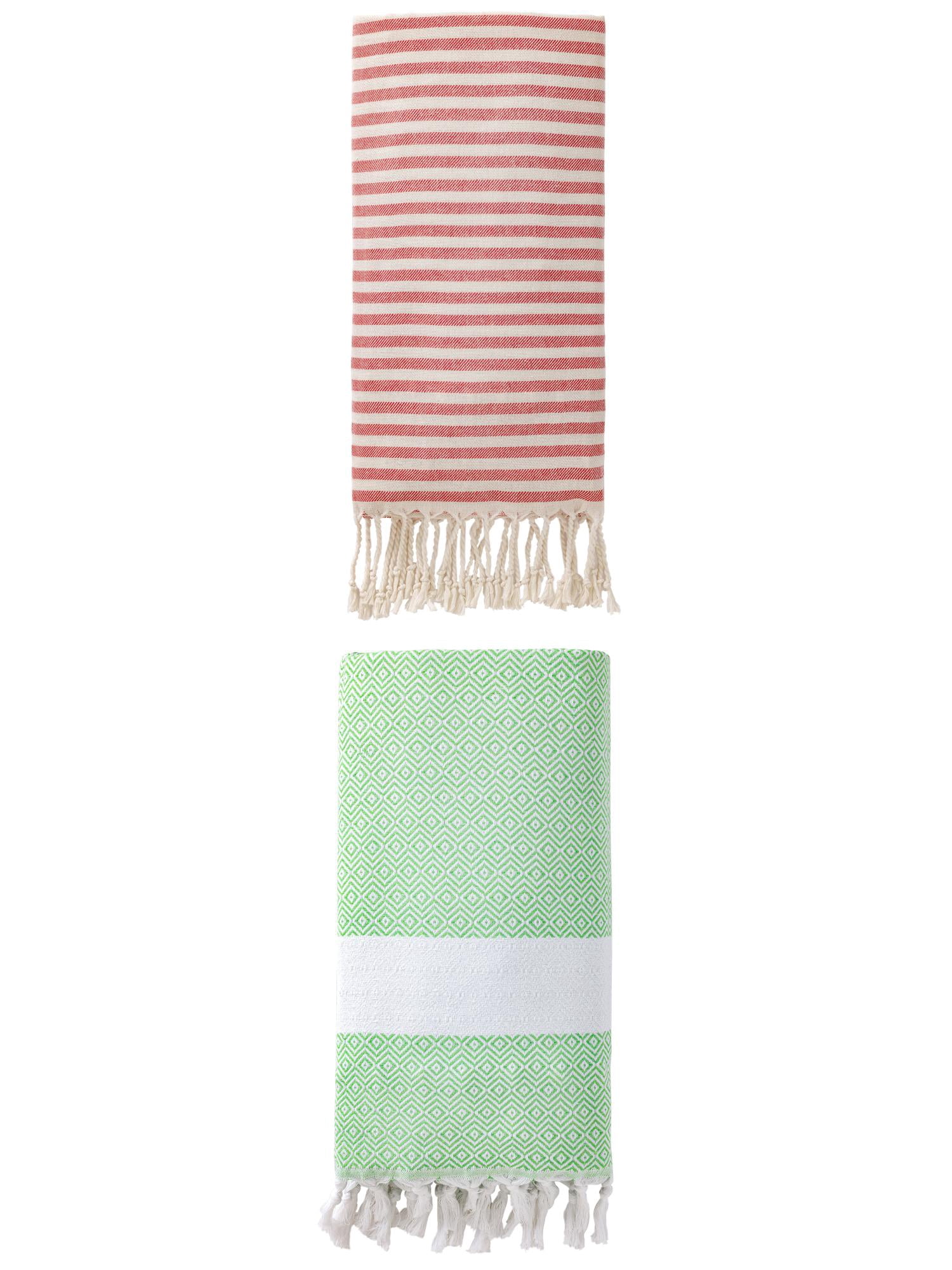 Unique Bargains 2 Pack Anti-Sand Rapid-Dry Turkish Towel Red/Green 71"x40"