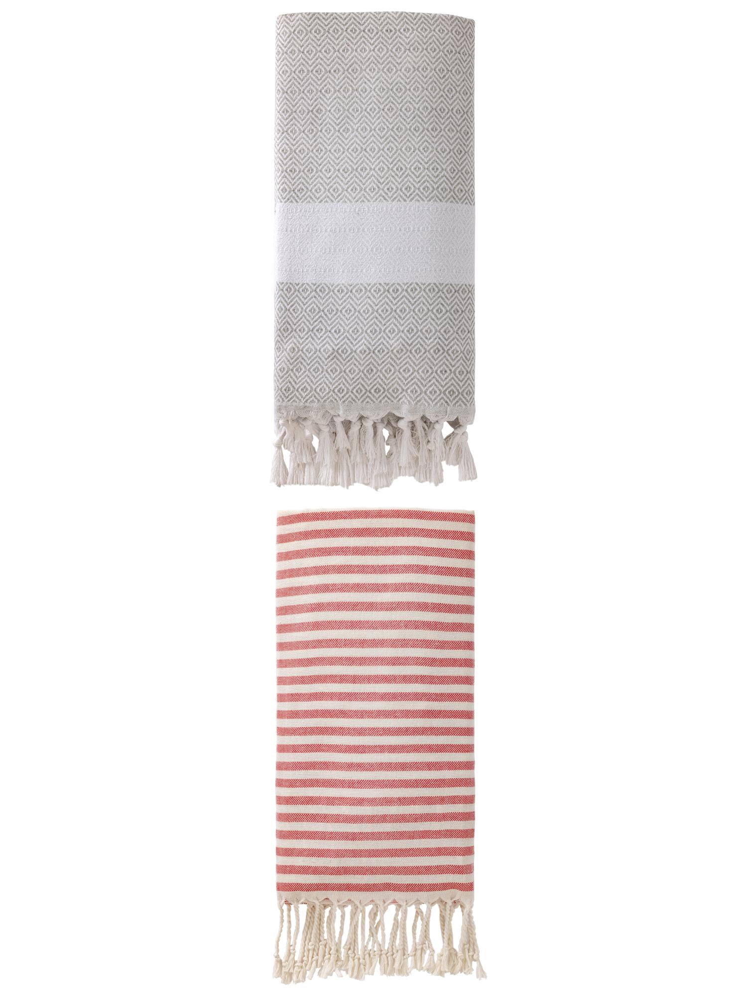 Unique Bargains 2 Pack Anti-Sand Rapid-Dry Turkish Towel Red/Grey 71"x40"