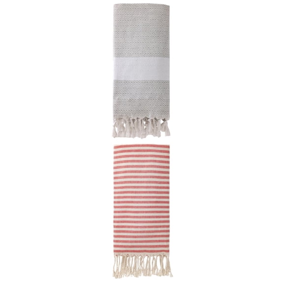 Unique Bargains 2 Pack Anti-Sand Rapid-Dry Turkish Towel Red/Grey 71"x40"
