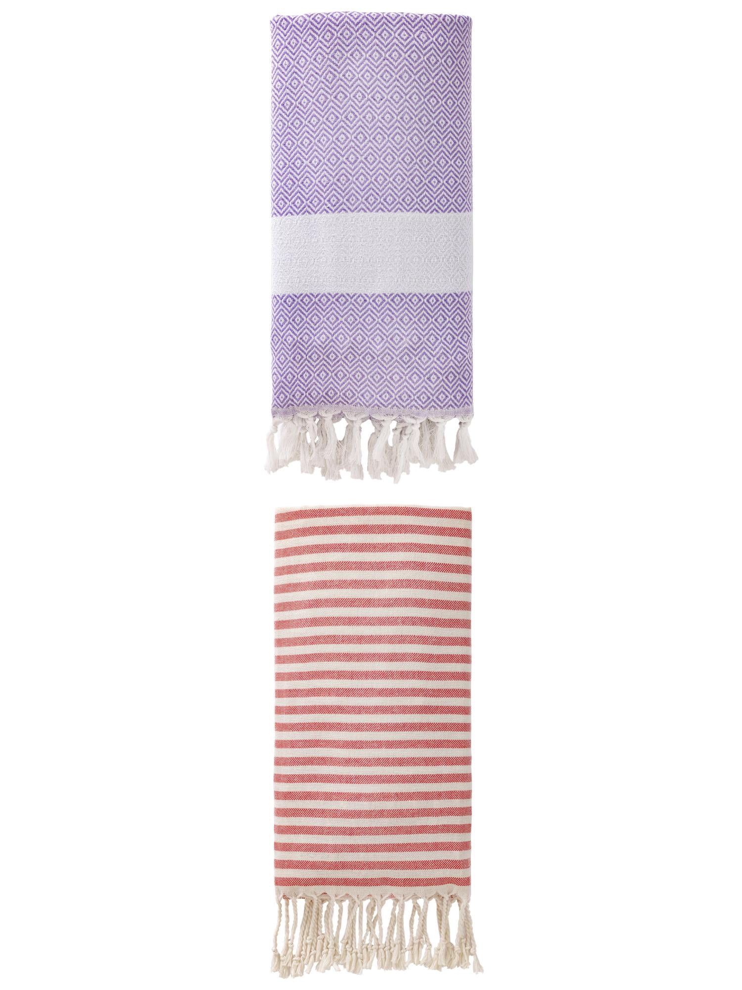 Unique Bargains 2 Pack Anti-Sand Rapid-Dry Turkish Towel Red/Light Purple 71"x40"
