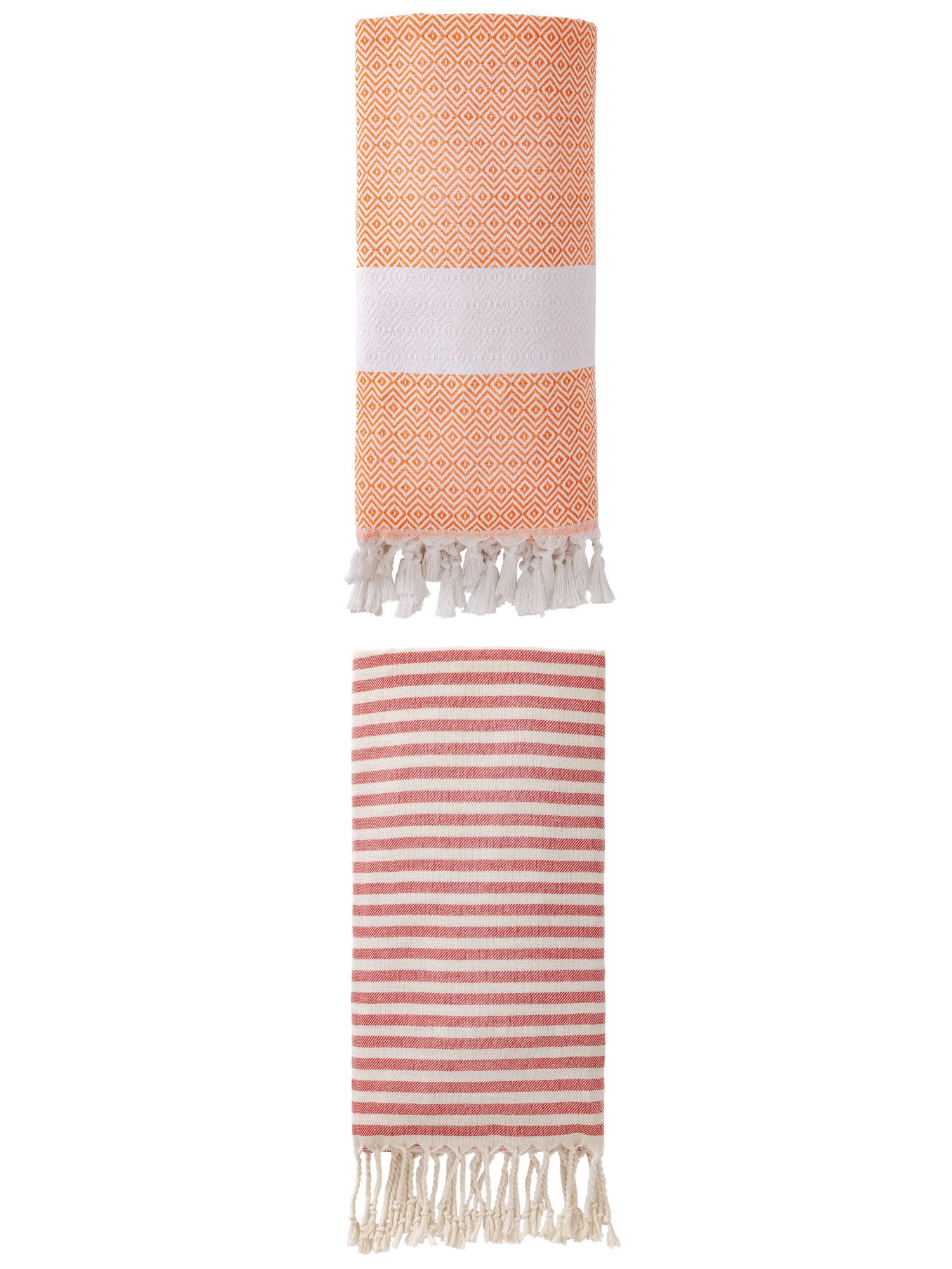 Unique Bargains 2 Pack Anti-Sand Rapid-Dry Turkish Towel Red/Orange 71"x40"