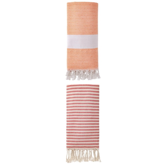 Unique Bargains 2 Pack Anti-Sand Rapid-Dry Turkish Towel Red/Orange 71"x40"