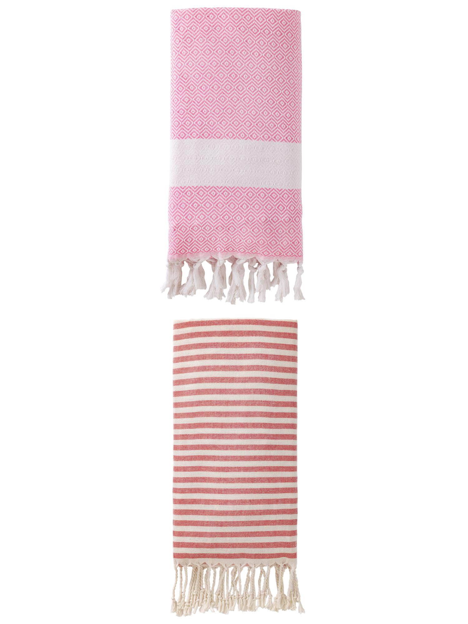 Unique Bargains 2 Pack Anti-Sand Rapid-Dry Turkish Towel Red/Pink 71"x40"
