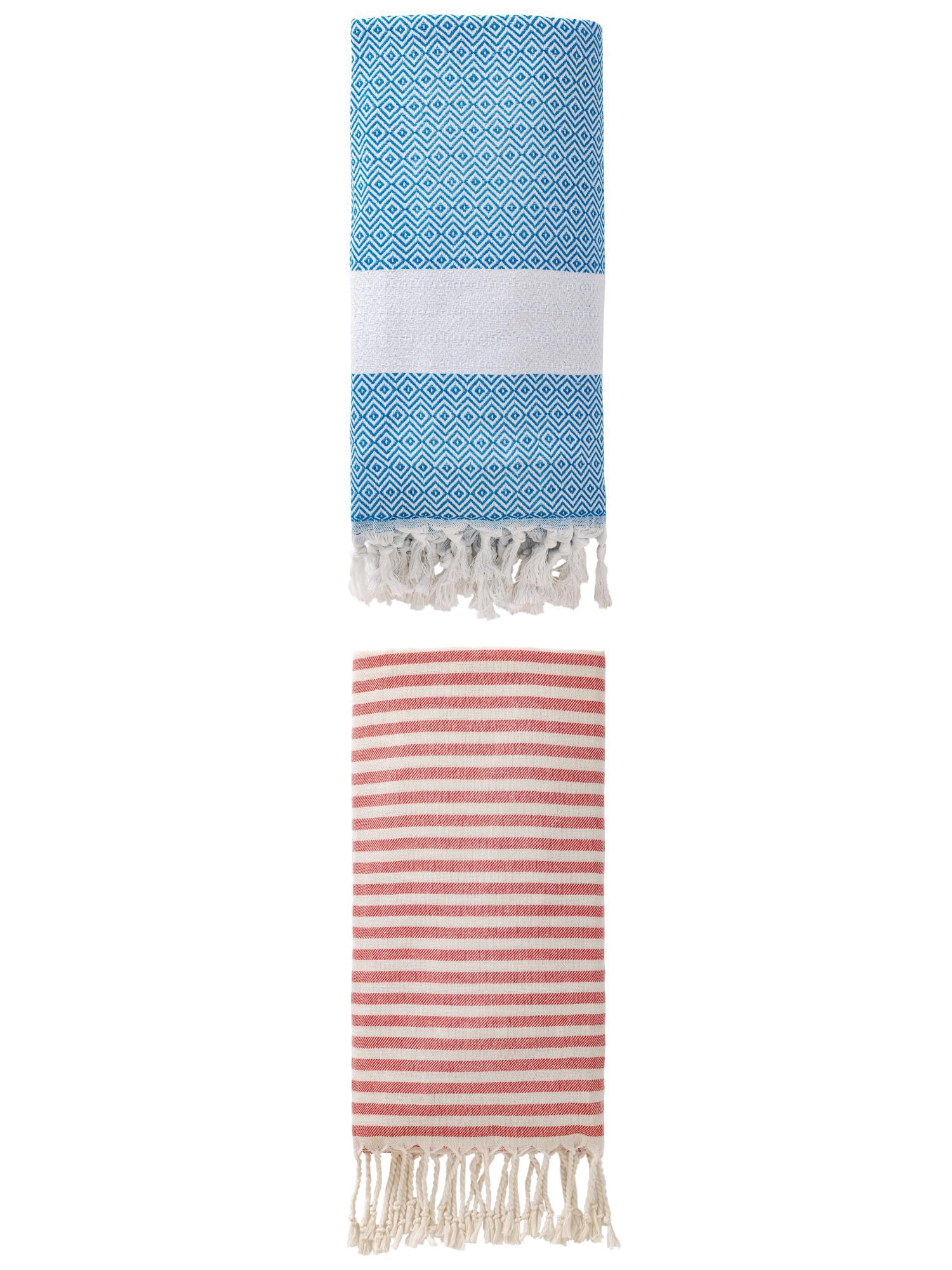 Unique Bargains 2 Pack Anti-Sand Rapid-Dry Turkish Towel Red/Sky Blue 71"x40"
