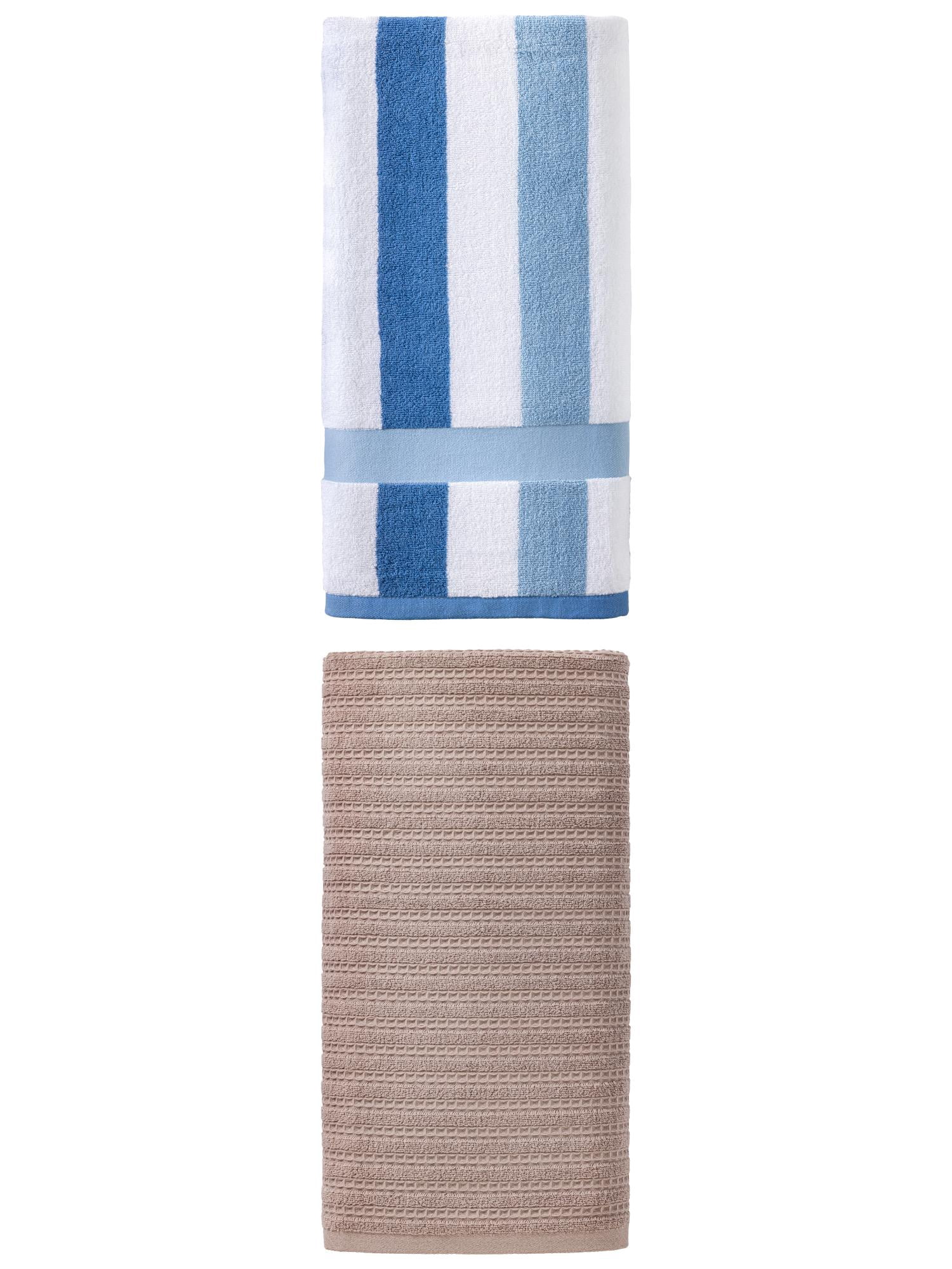 Unique Bargains 1pc Brown 55" x 28" 1pc Striped Blue White 55" x 28" Classic Towels
