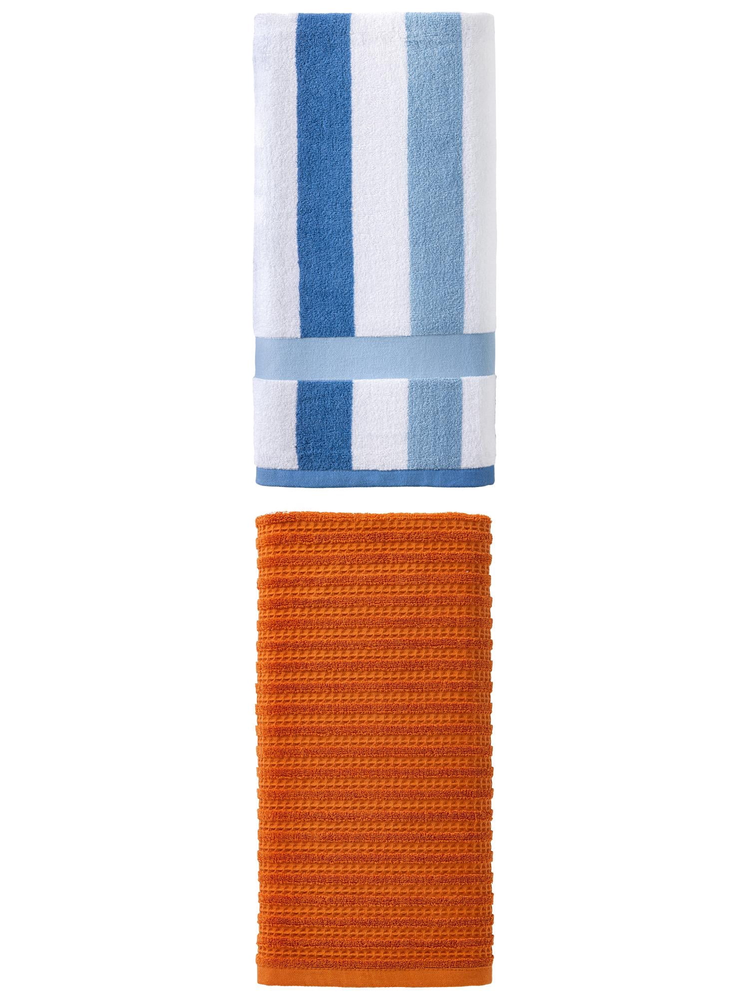 Unique Bargains 1pc Brown 55" x 28" 1pc Striped Blue White 55" x 28" Soft Towels