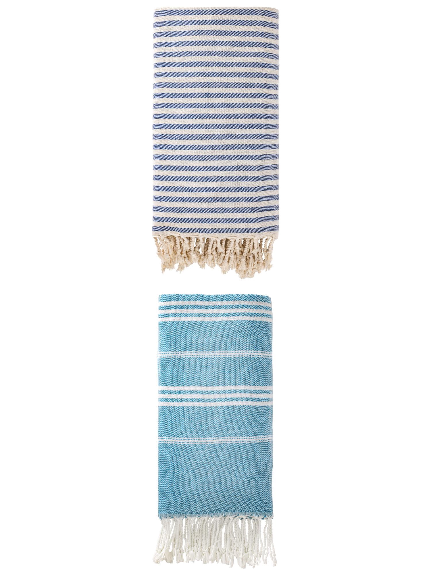 Unique Bargains 2 Pack Breathable Sand-Free Fast-Dry Turkish Towels Blue 71"x40"/71"x35"