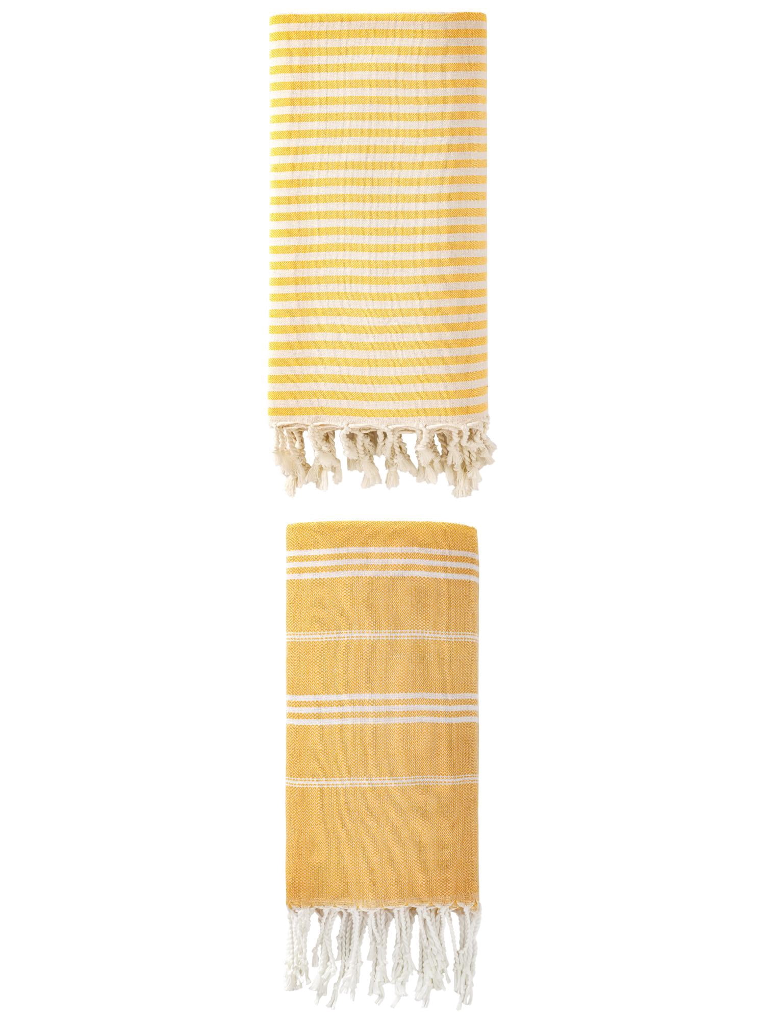 Unique Bargains 2 Pack Breathable Sand-Free Turkish Towels Yellow 71"x40"/71"x35"