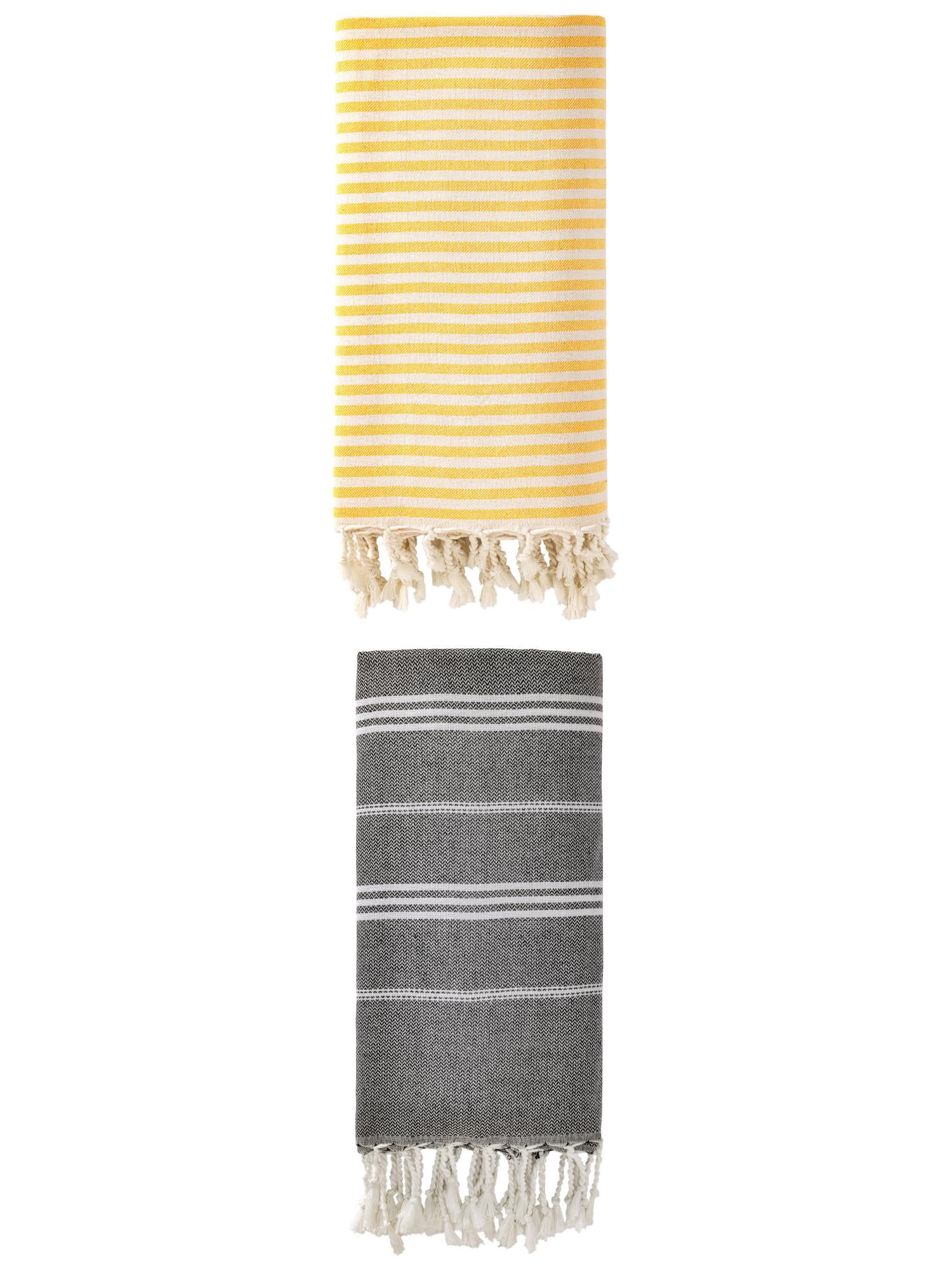 Unique Bargains 2 Pack Breathable Sand-Free Turkish Towels Yellow/Black 71"x40"/71"x35"