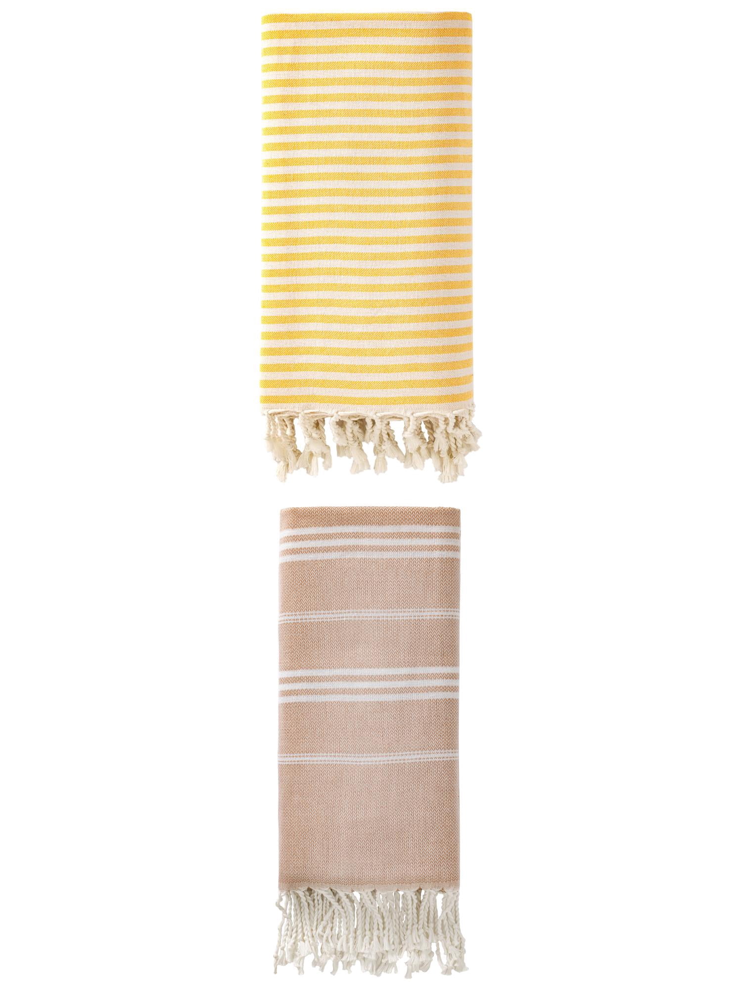 Unique Bargains 2 Pack Breathable Sand-Free Turkish Towels Yellow/Brown 71"x40"/71"x35"
