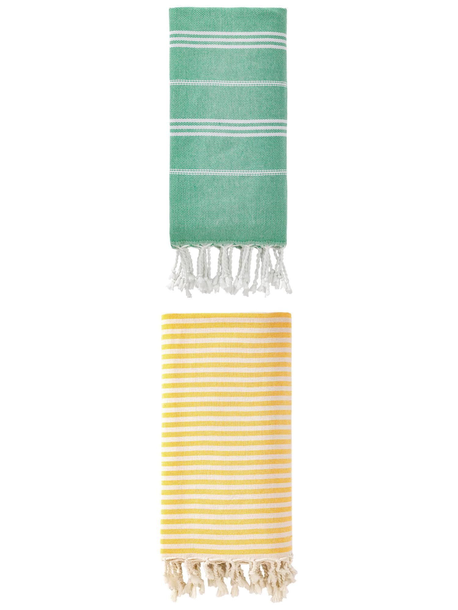 Unique Bargains 2 Pack Breathable Sand-Free Turkish Towels Yellow/Green 71"x40"/71"x35"