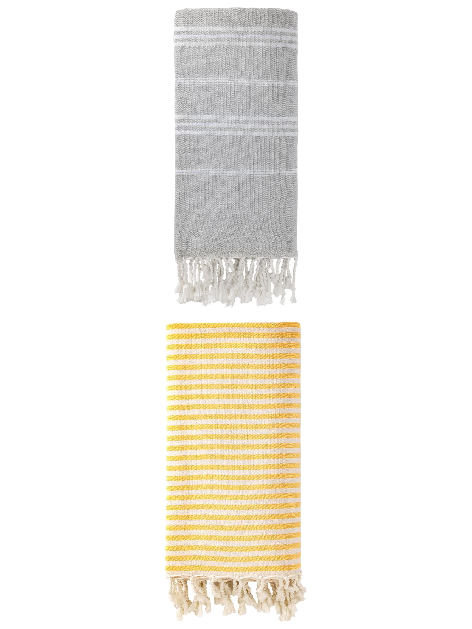 Unique Bargains 2 Pack Breathable Sand-Free Turkish Towels Yellow/Grey 71"x40"/71"x35"